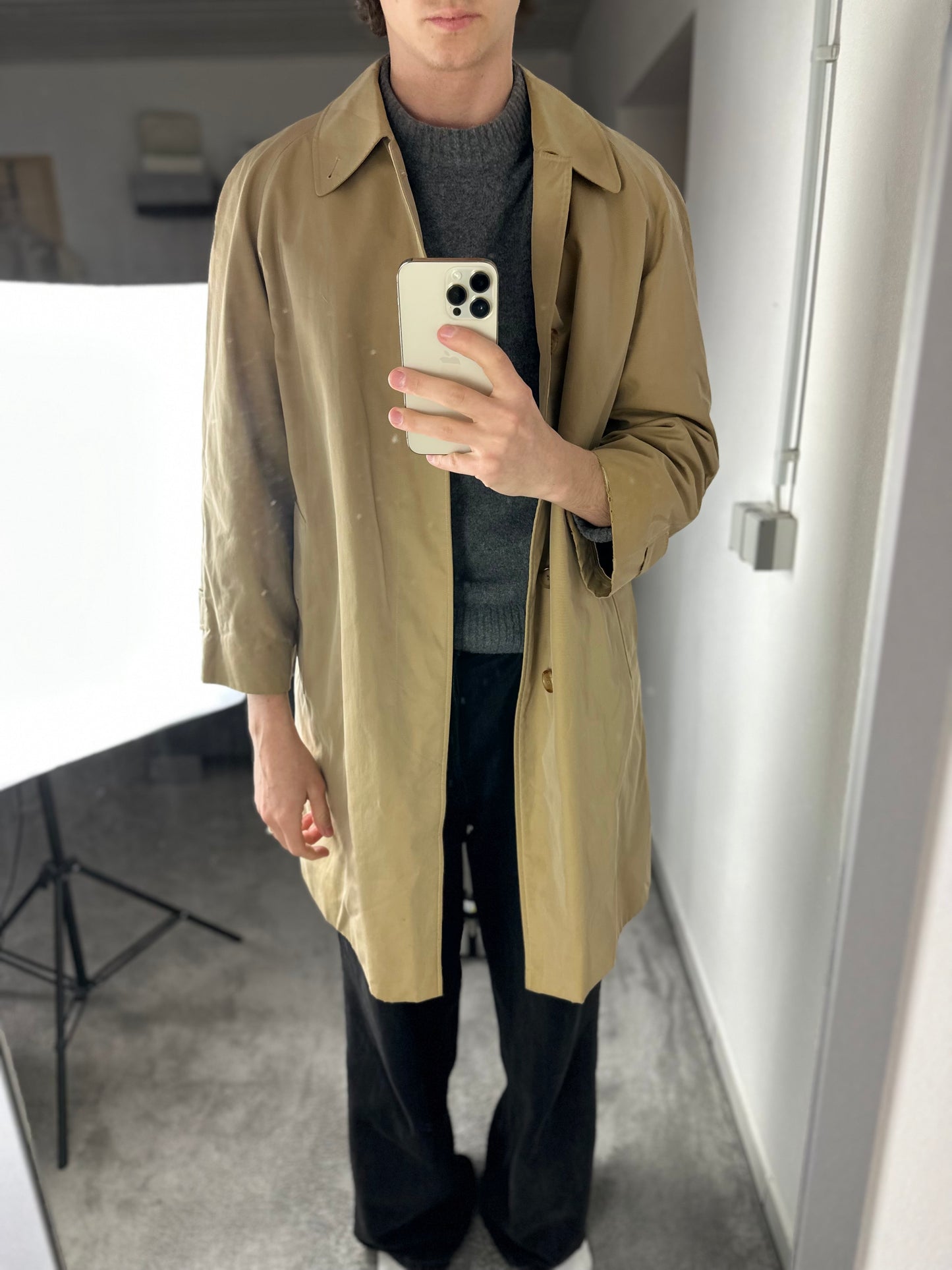 Vintage Burberry Car Coat Beige Size 46 S With Lining