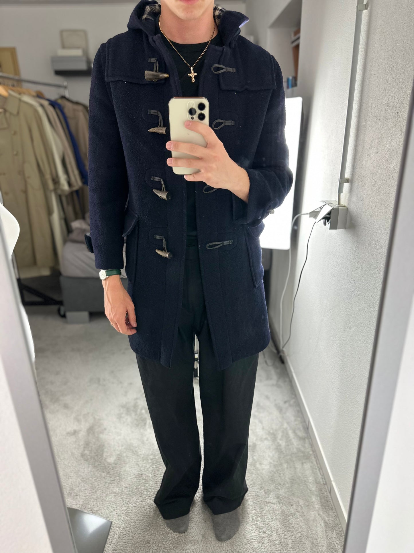 Vintage Burberry Duffle Coat Navy Size 12 M