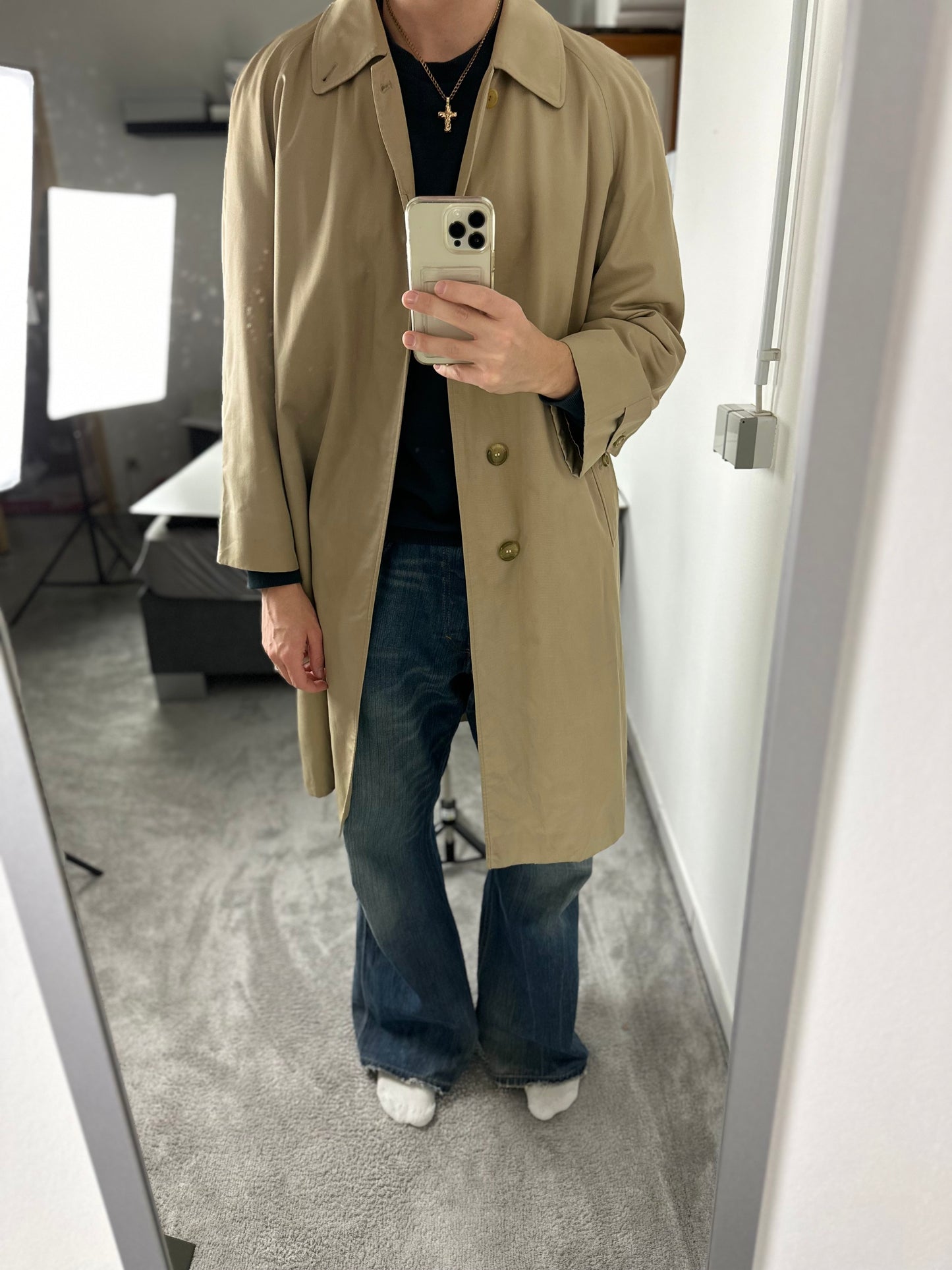 Vintage Burberry Car Coat Beige Size 50 L With Lining