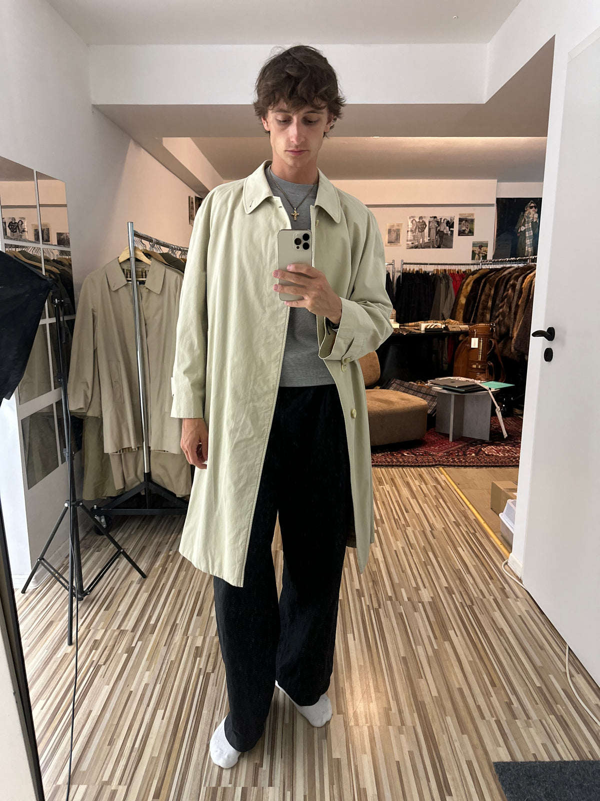 Vintage Burberry Car Coat Creme Size 58 XXL