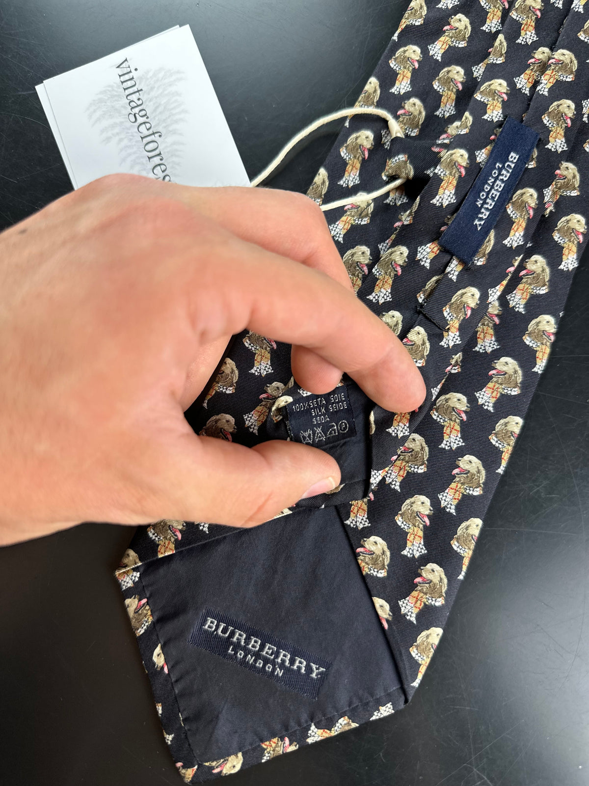 Vintage Burberry Dog Silk Tie