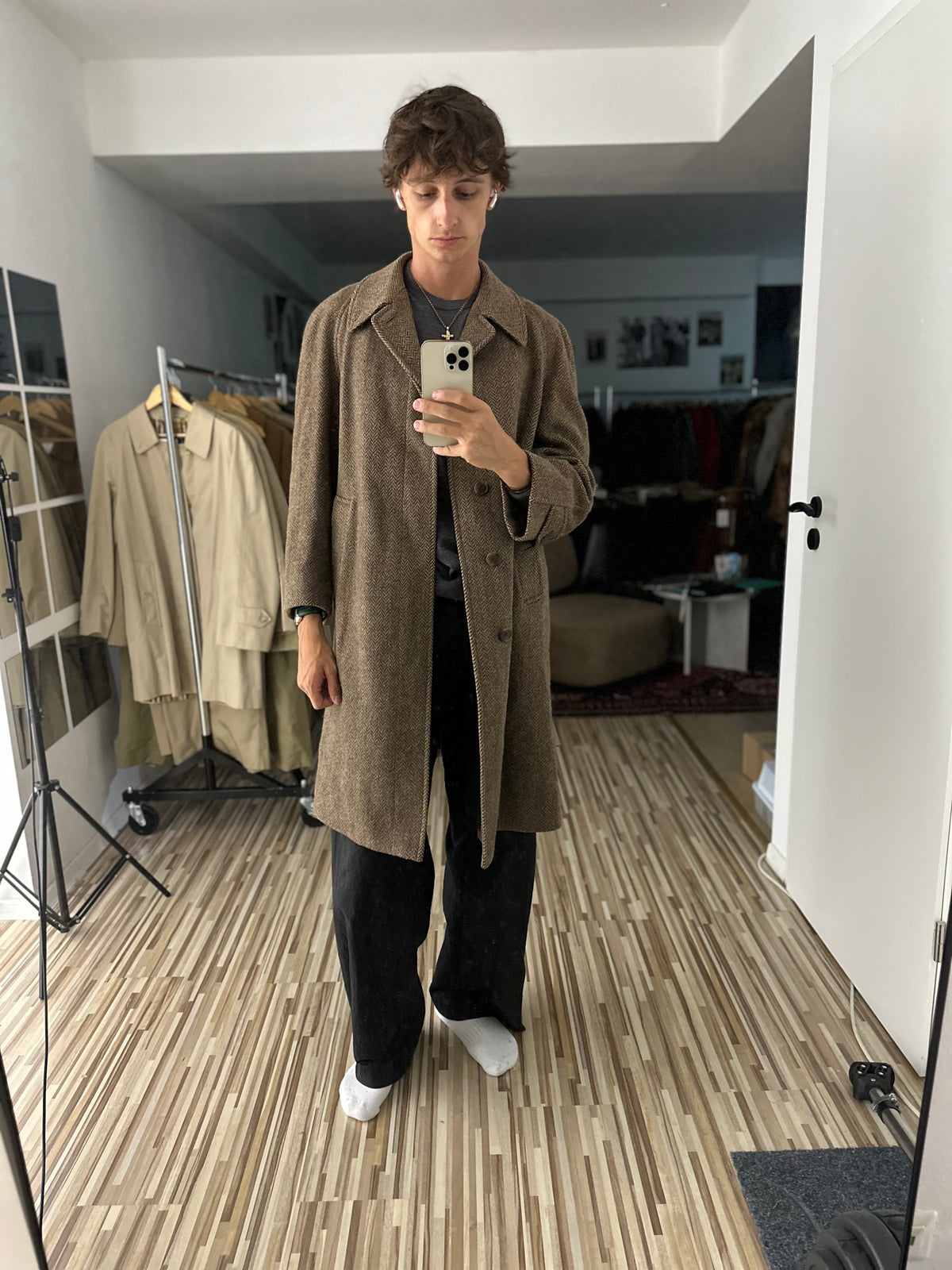 Vintage Burberry Tweed Coat Brown Size 46 S