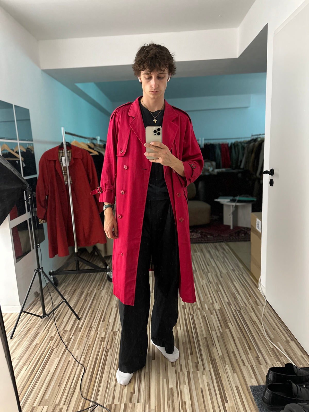 Vintage Burberry Trench Coat Red Size 14 L With Lining