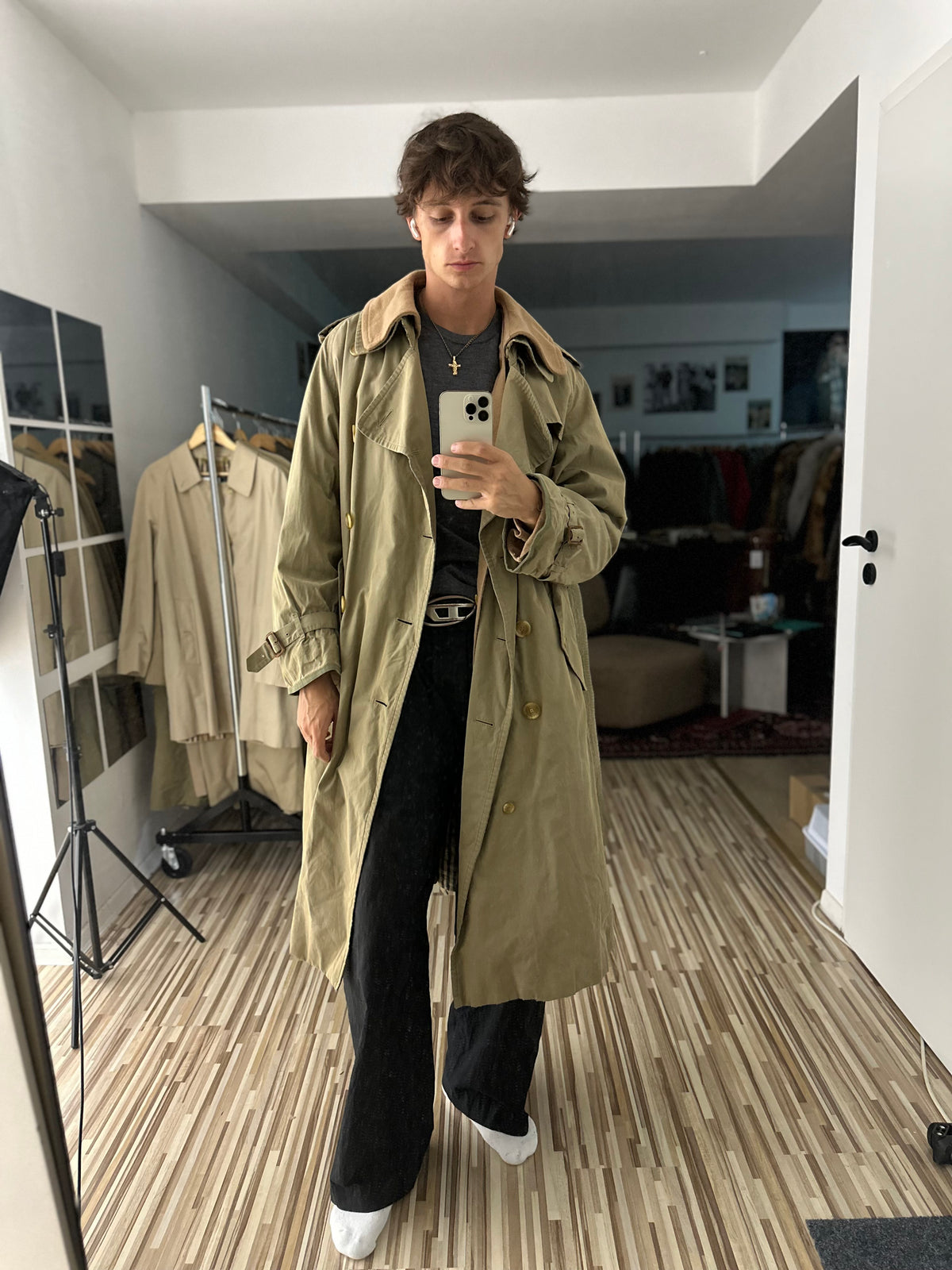 Vintage Burberry Trench Coat Oliv Size 52 L With Lining