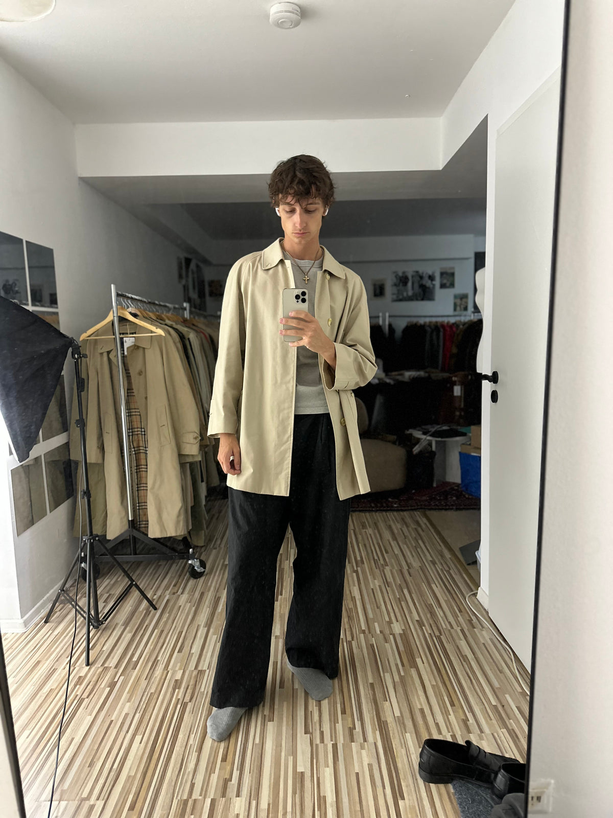 Vintage Burberry Car Coat Creme Size 48 M