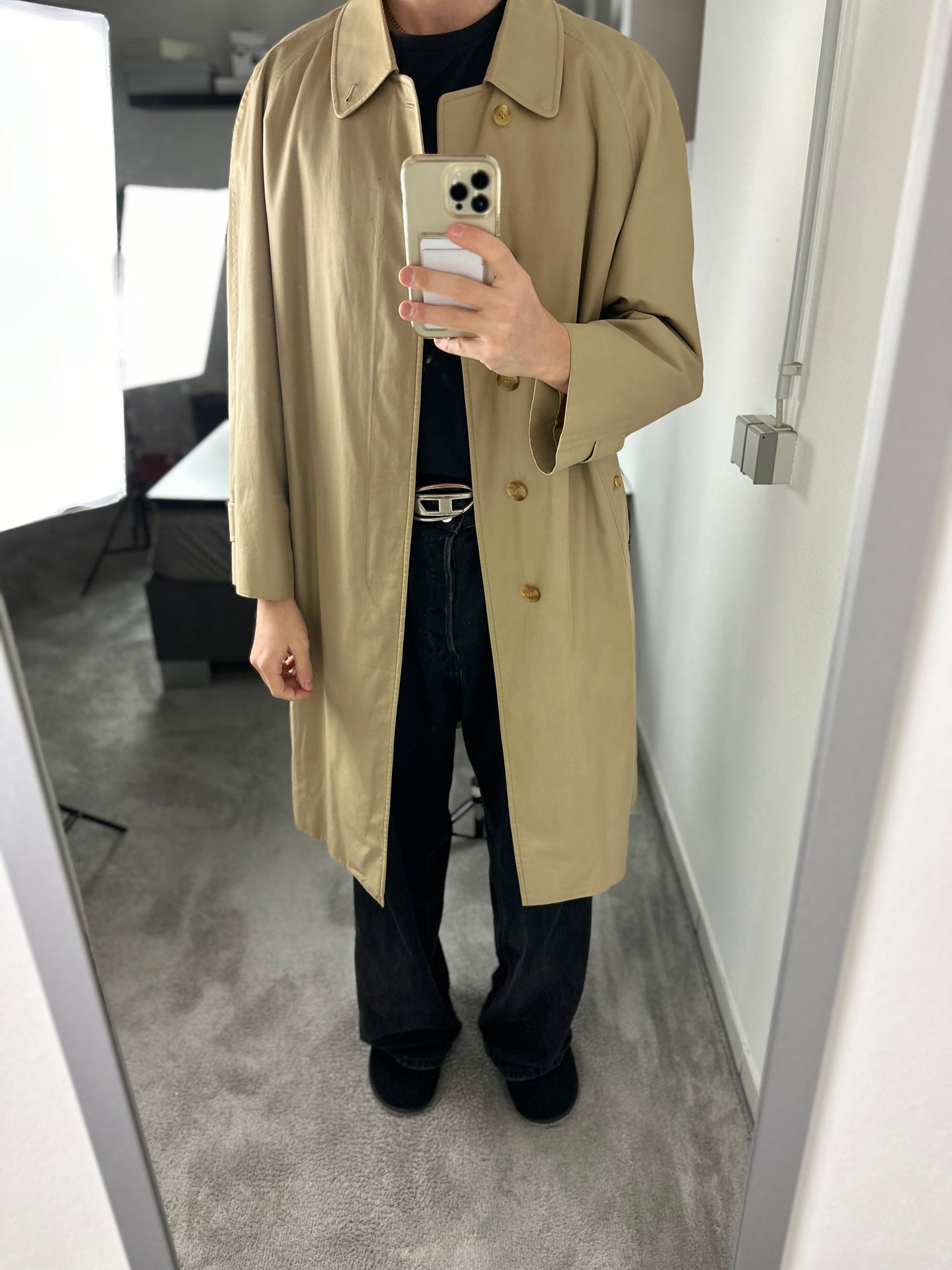 Vintage Burberry Car Coat Beige Size 52 L With Lining