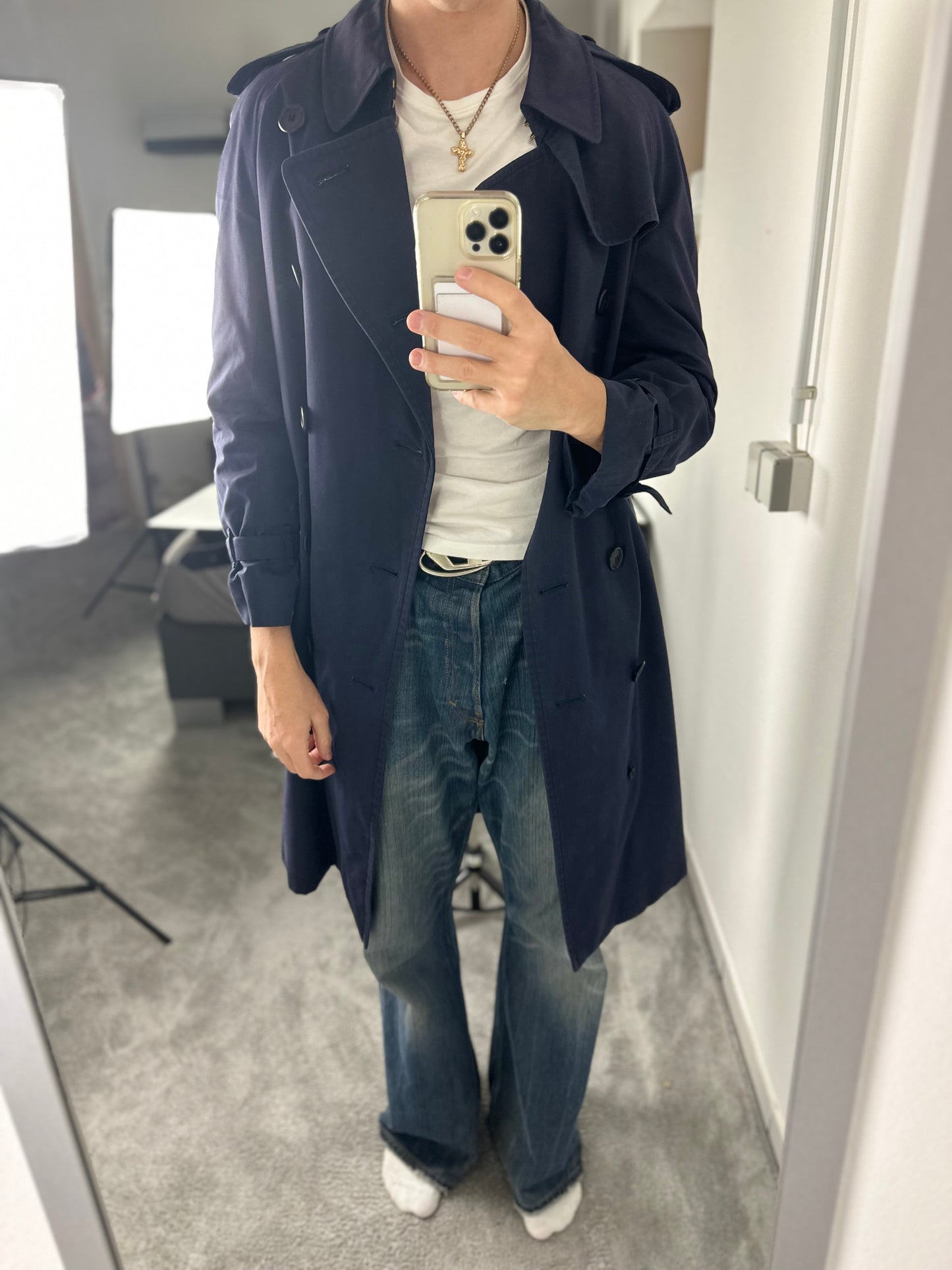 Vintage Burberry Trench Coat Navy Size 44 XS