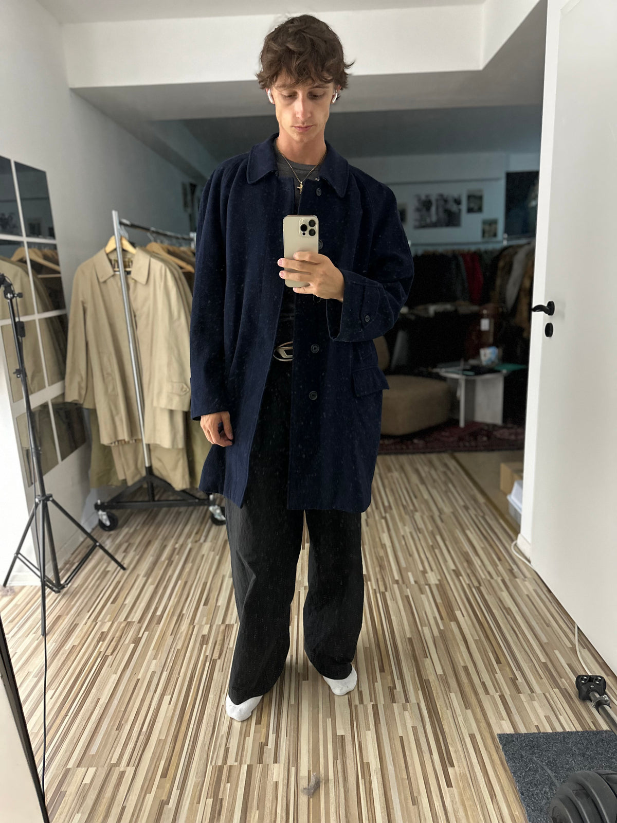 Vintage Burberry Wool Coat Navy Size 58 XXL