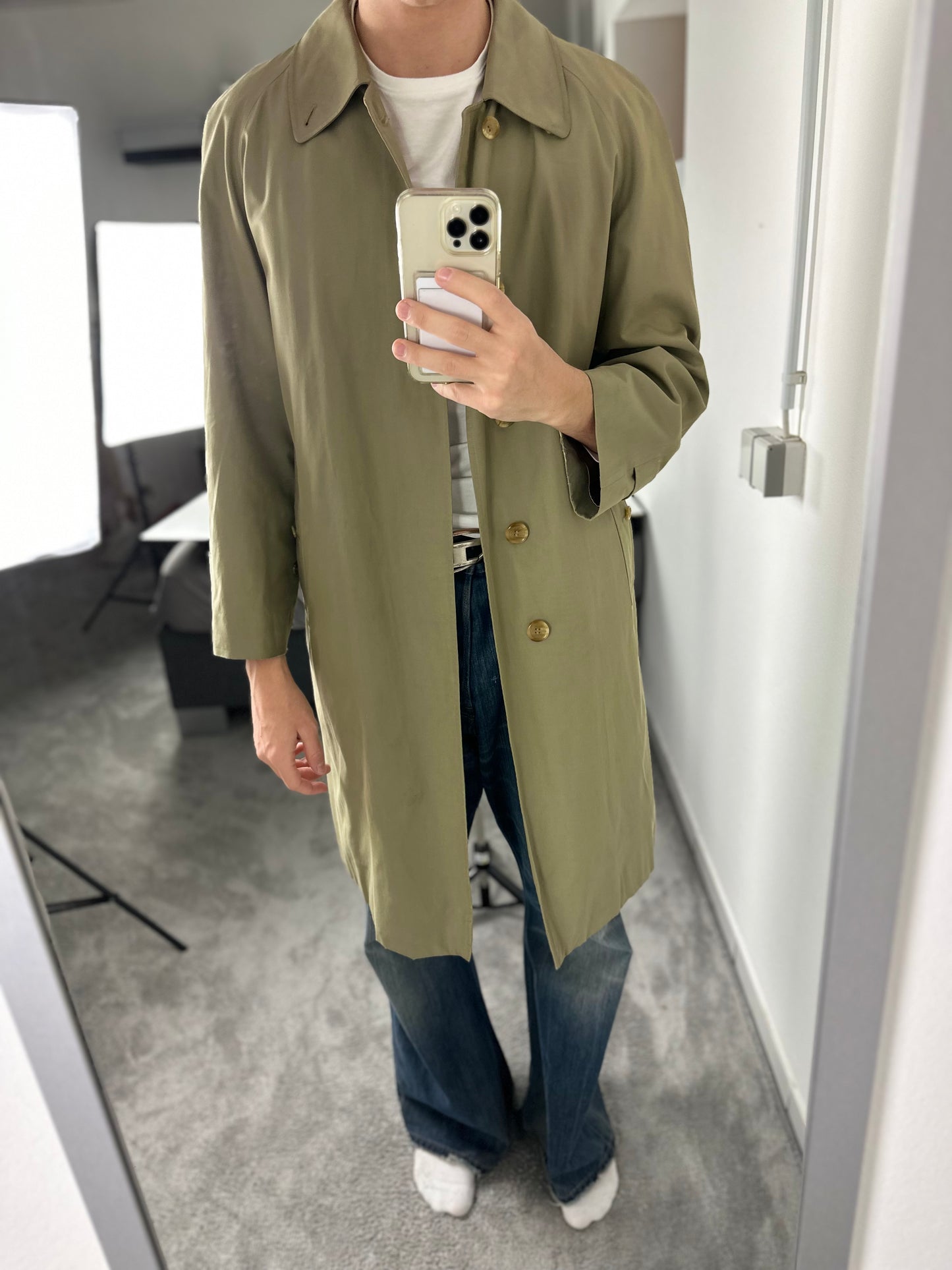 Vintage Burberry Car Coat Oliv Size 46 S With Lining
