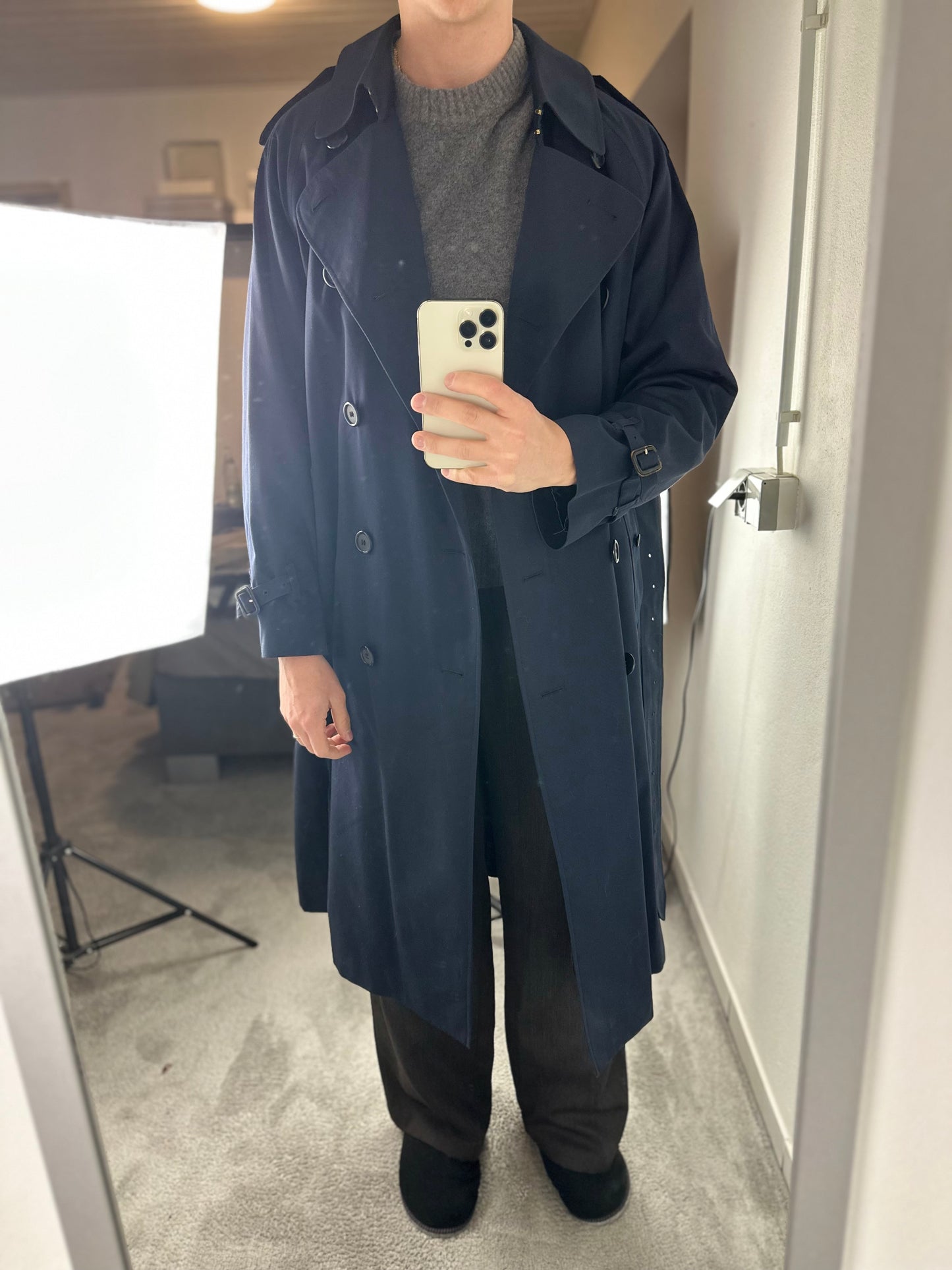 Vintage Burberry Trench Coat Navy Size 50 L With Lining