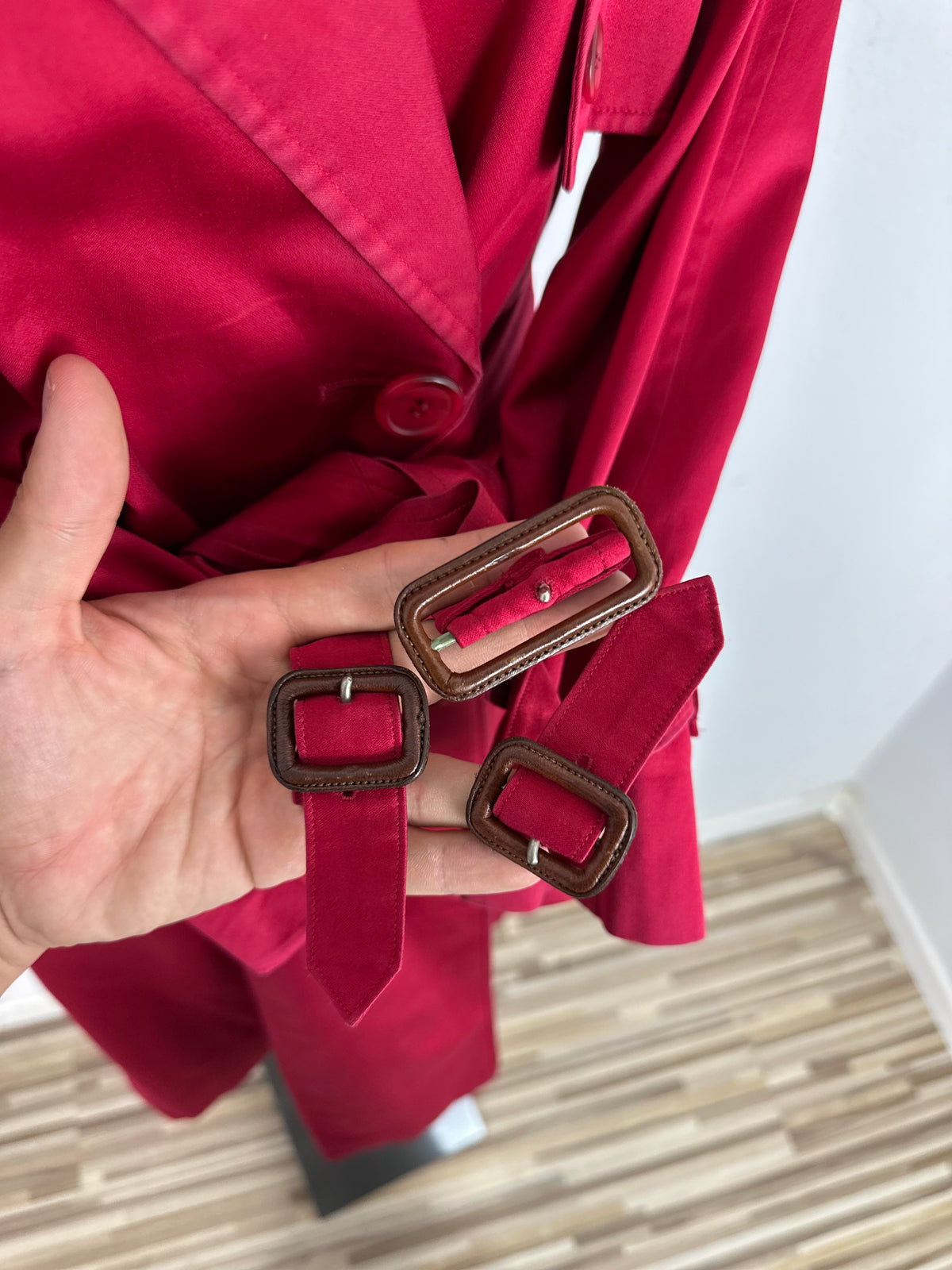Vintage Burberry Trench Coat Red Size 14 L With Lining