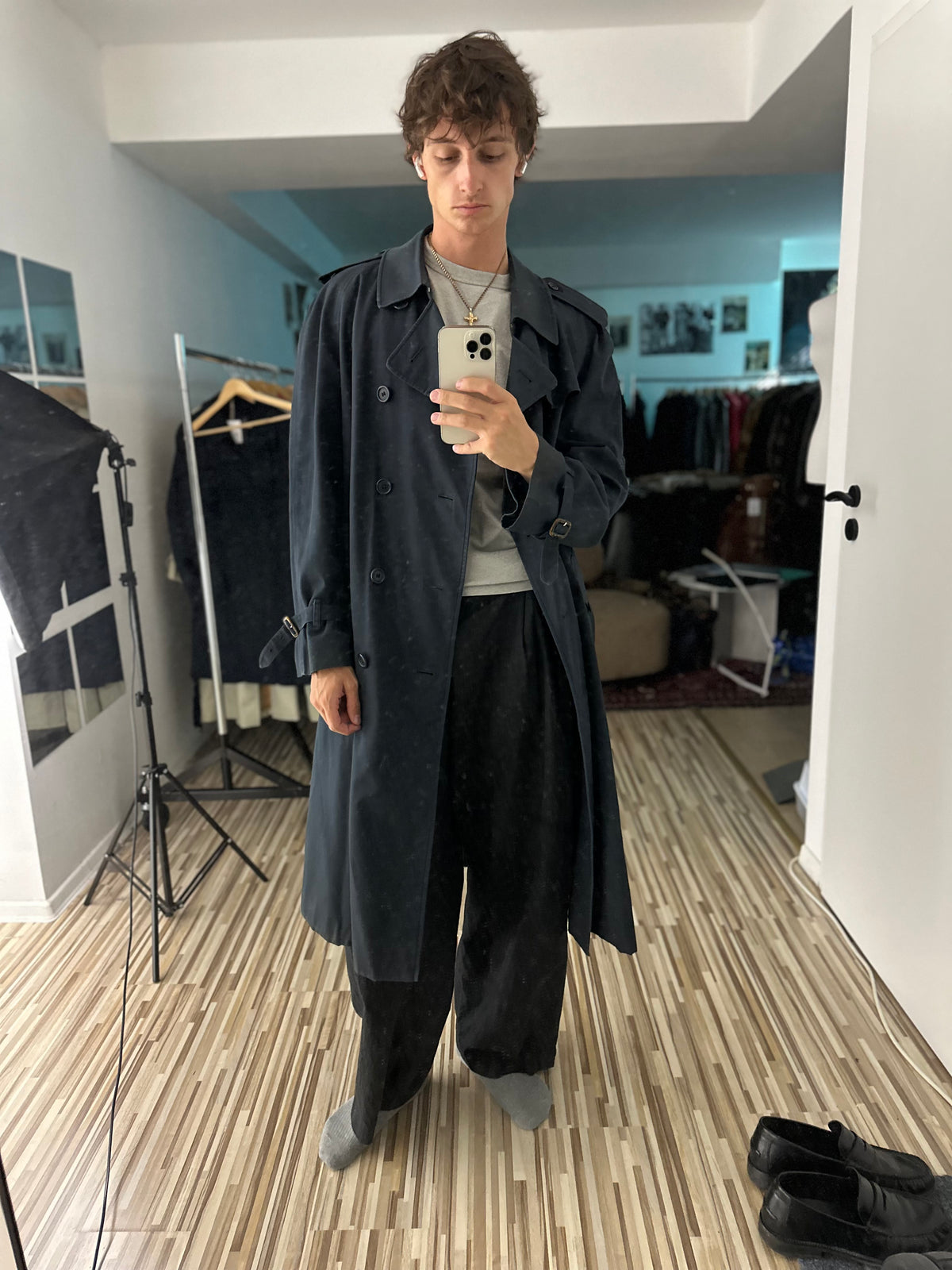 Vintage Burberry Trench Coat Navy Size 56 XL