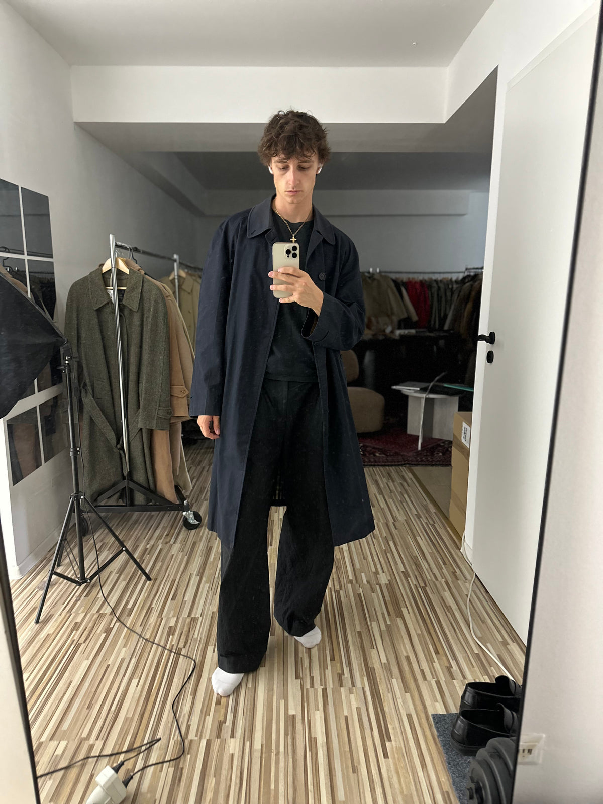 Vintage Burberry Car Coat Navy Size 52 L