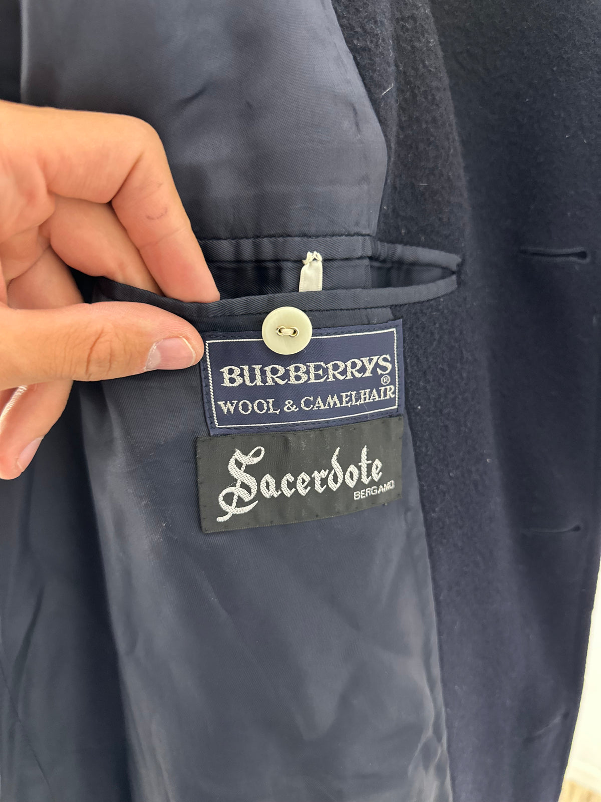 Vintage Burberry Wool Coat Navy Size 48 M
