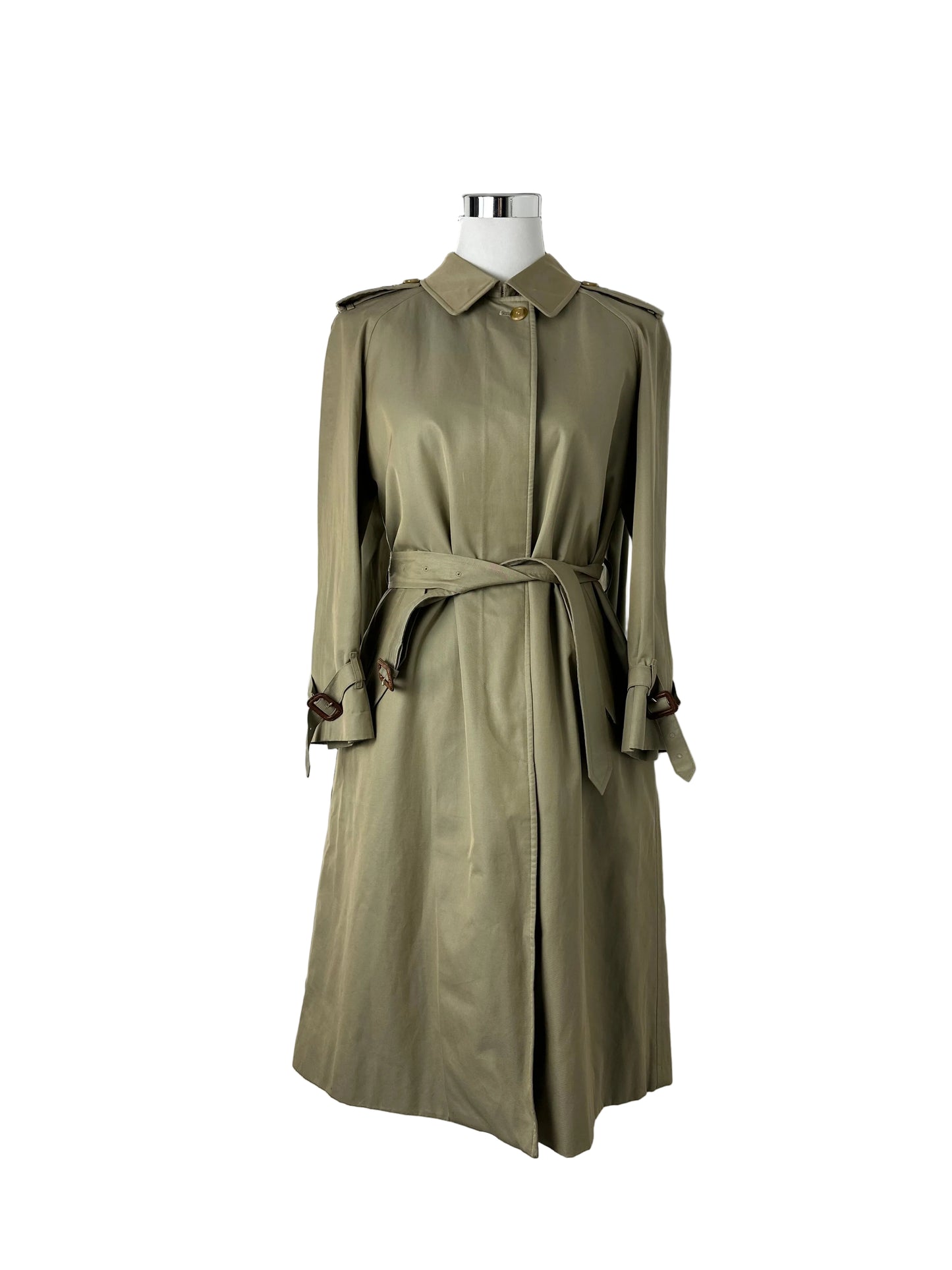 Vintage Burberry Trench Coat Oliv Size 8 XS with Inlet