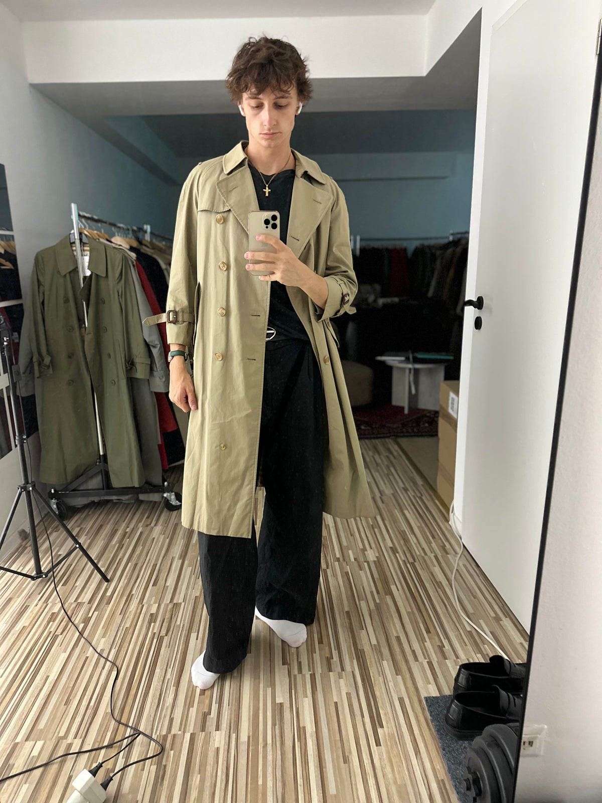 Vintage Burberry Trench Coat Beige Size 12 M With Lining