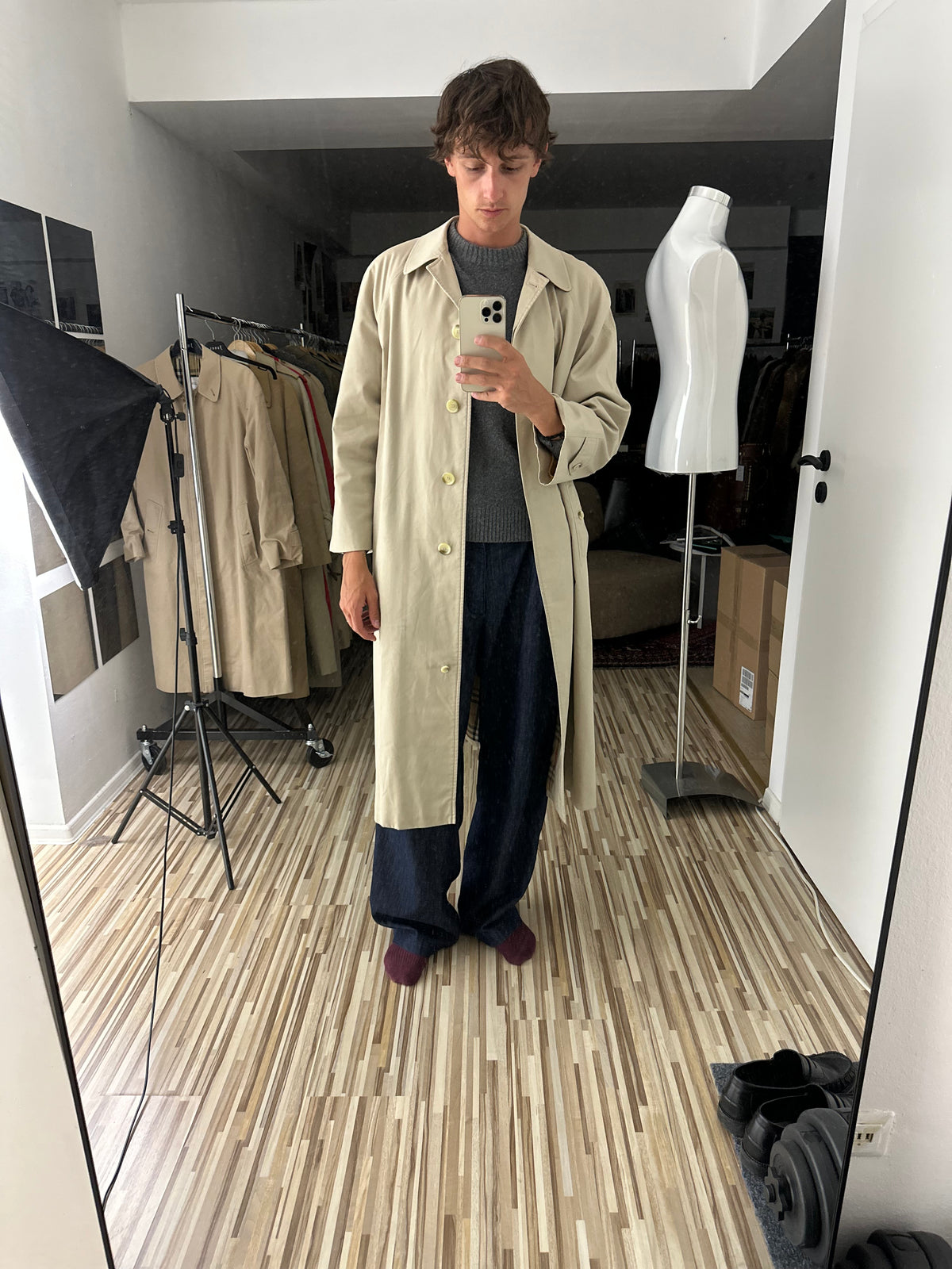 Vintage Burberry Car Coat Creme Size 16 XL