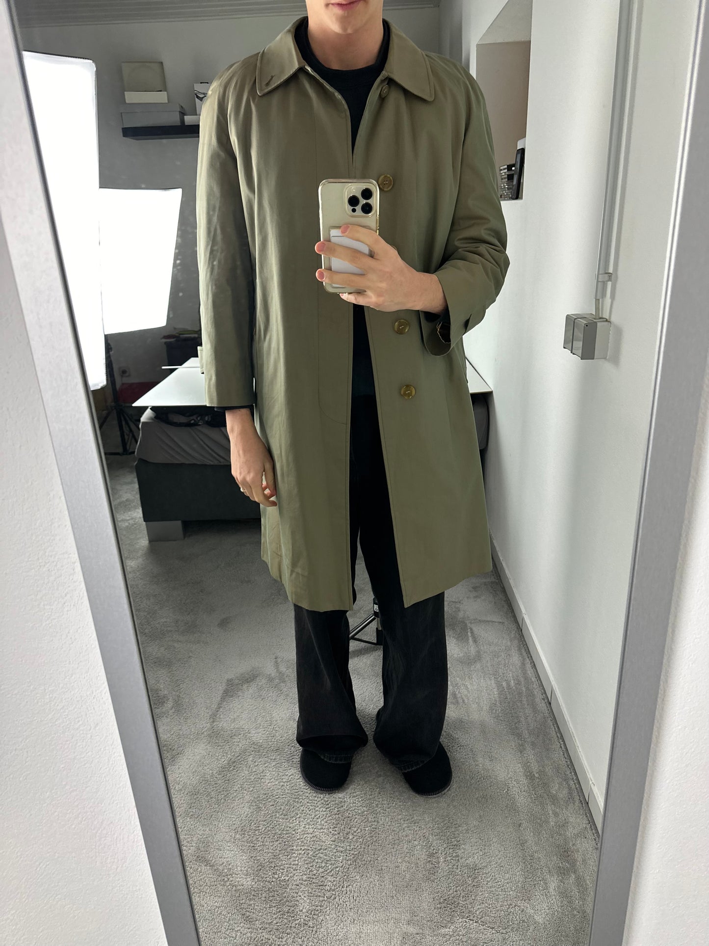Vintage Burberry Car Coat Khaki Size 46 S With Lining