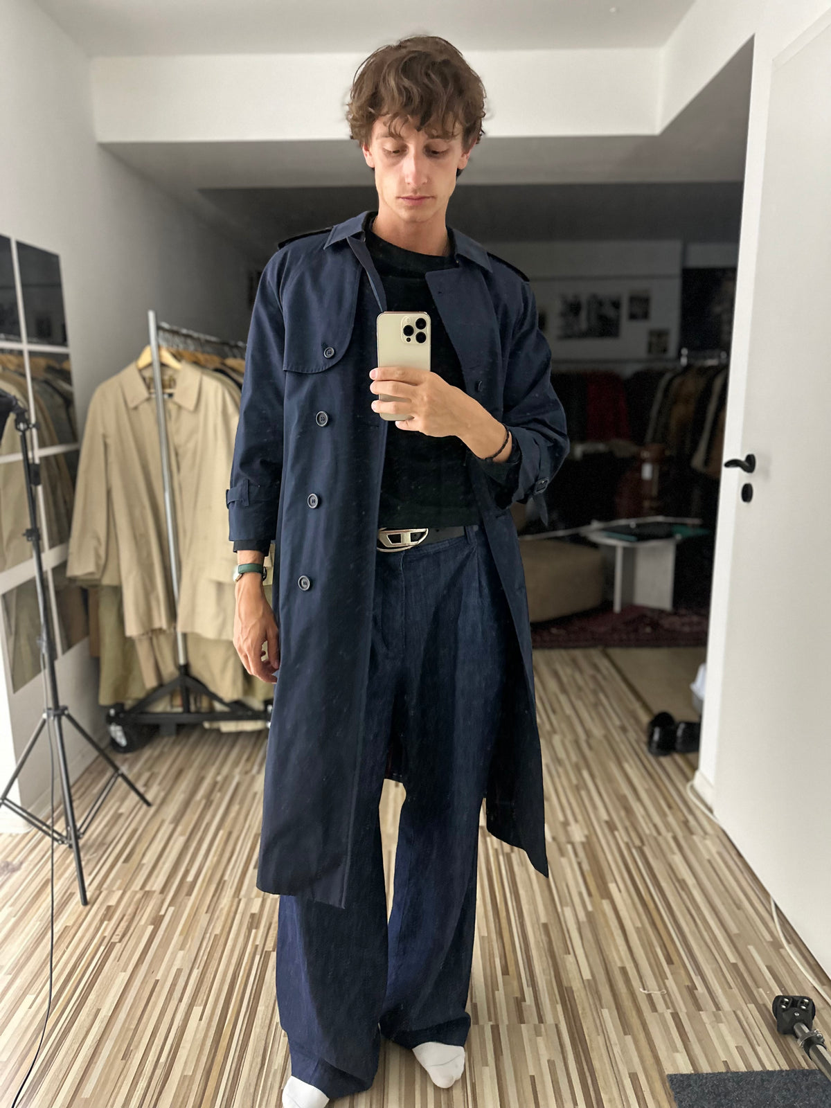 Vintage Burberry Trench Coat Navy Size 12 M With Lining