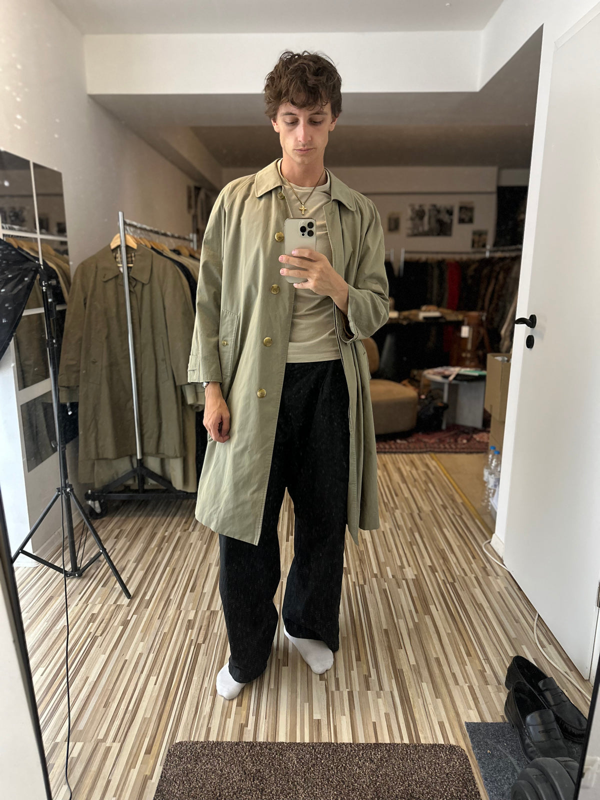 Vintage Burberry Car Coat Oliv Size 16 XL With Lining