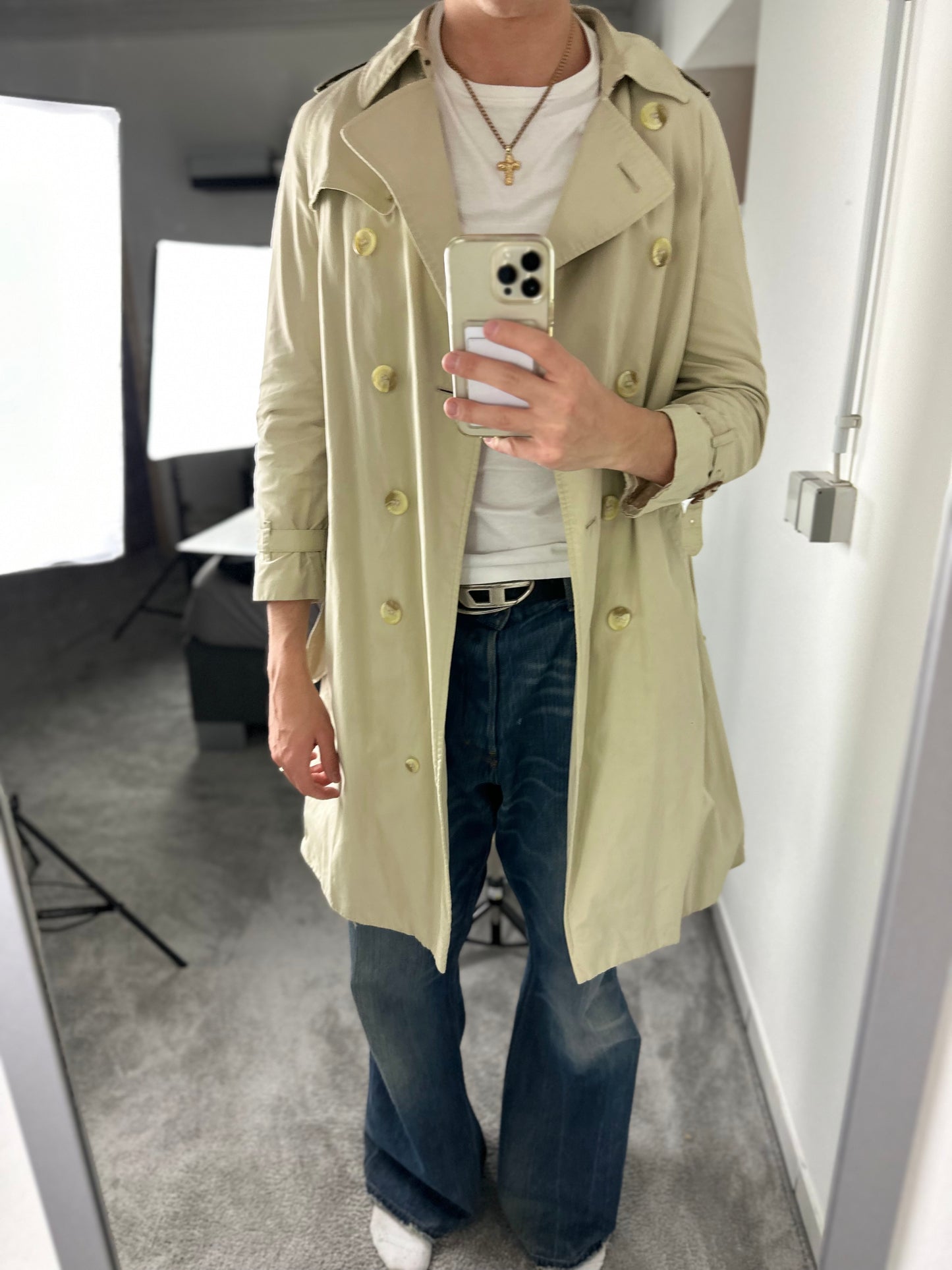 Vintage Burberry Trench Coat Creme Size 8 XS