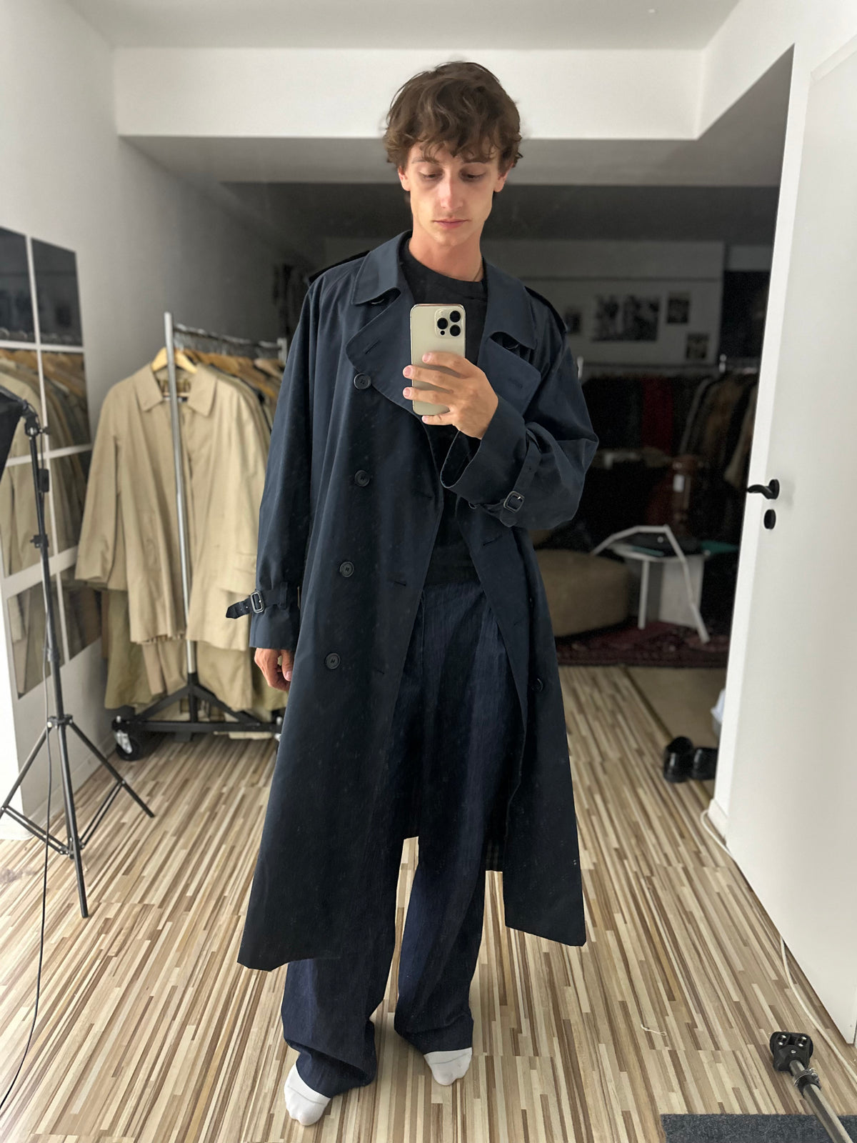 Vintage Burberry Trench Coat Navy Size 60 XXXL