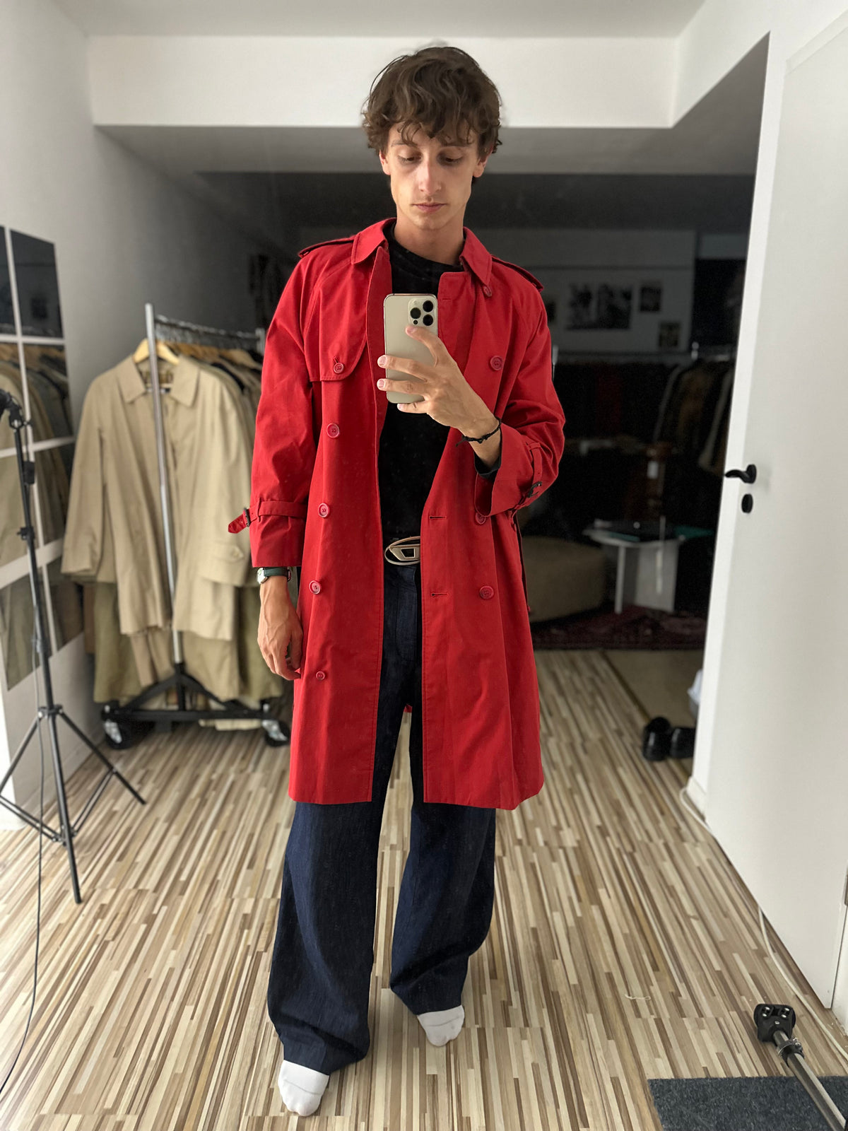 Vintage Burberry Trench Coat Red Size 12 M