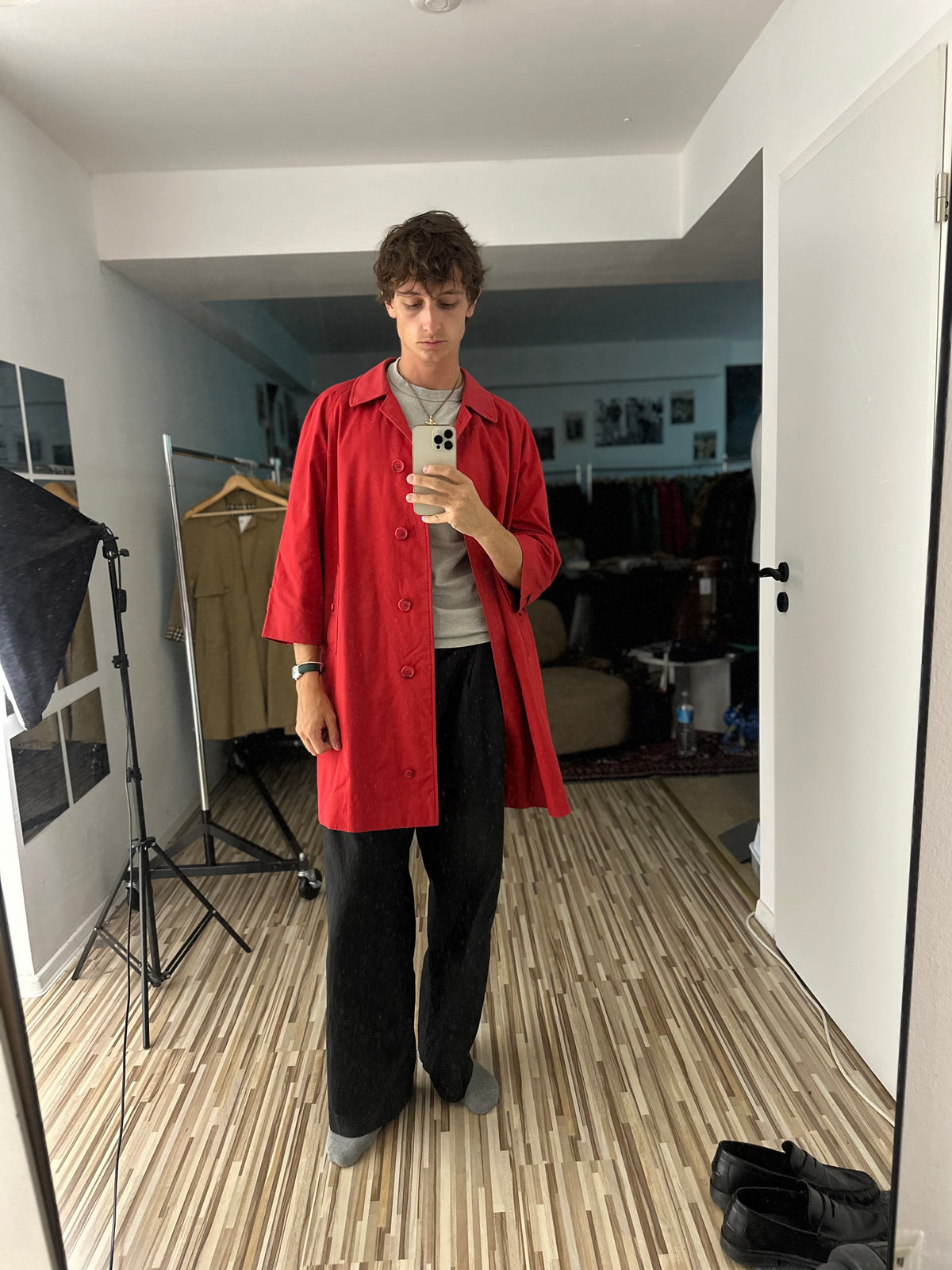 Vintage Burberry Trench Car Coat Red Size 14 L