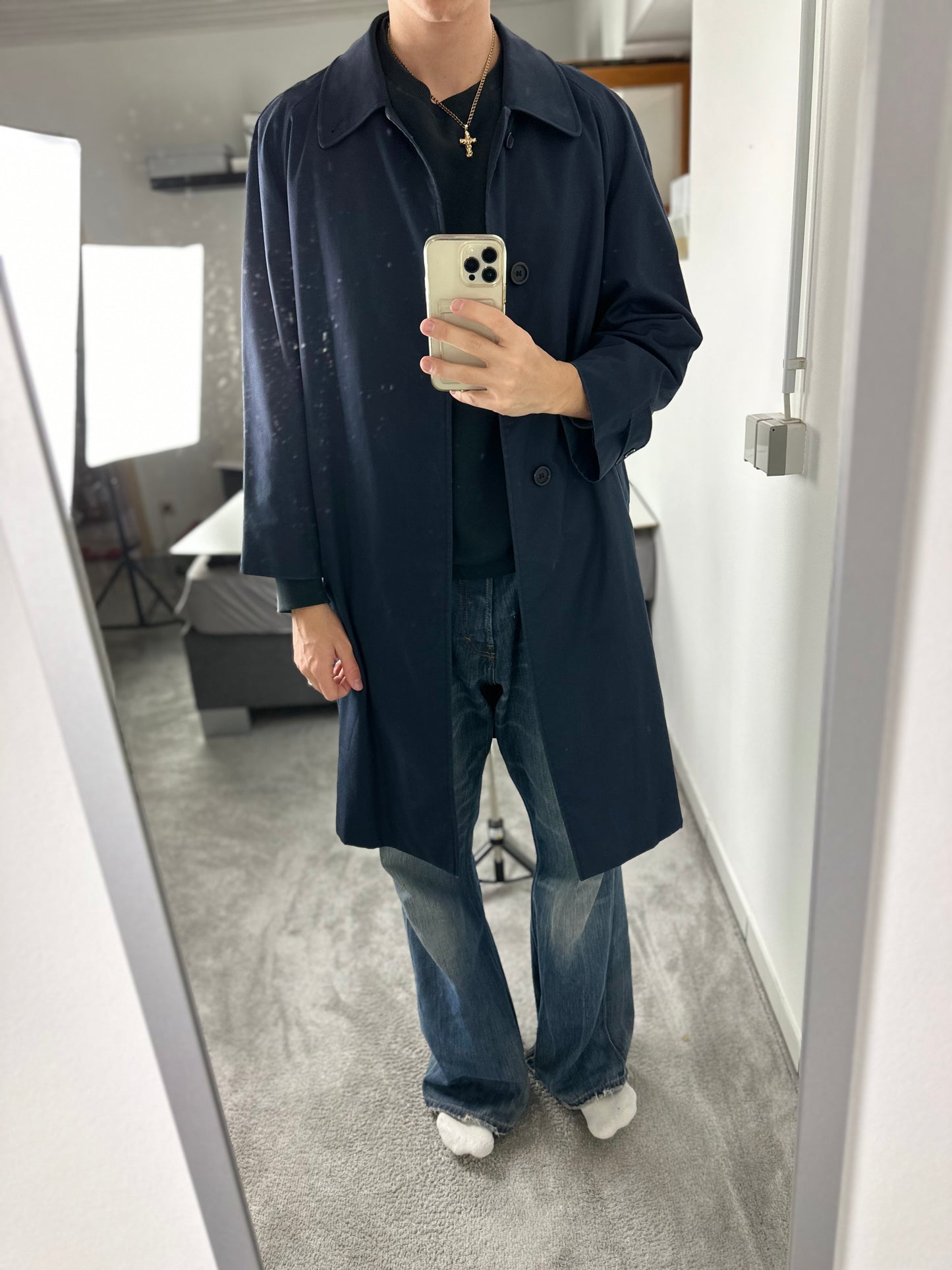 Vintage Burberry Car Coat Navy Size 50 L With Lining
