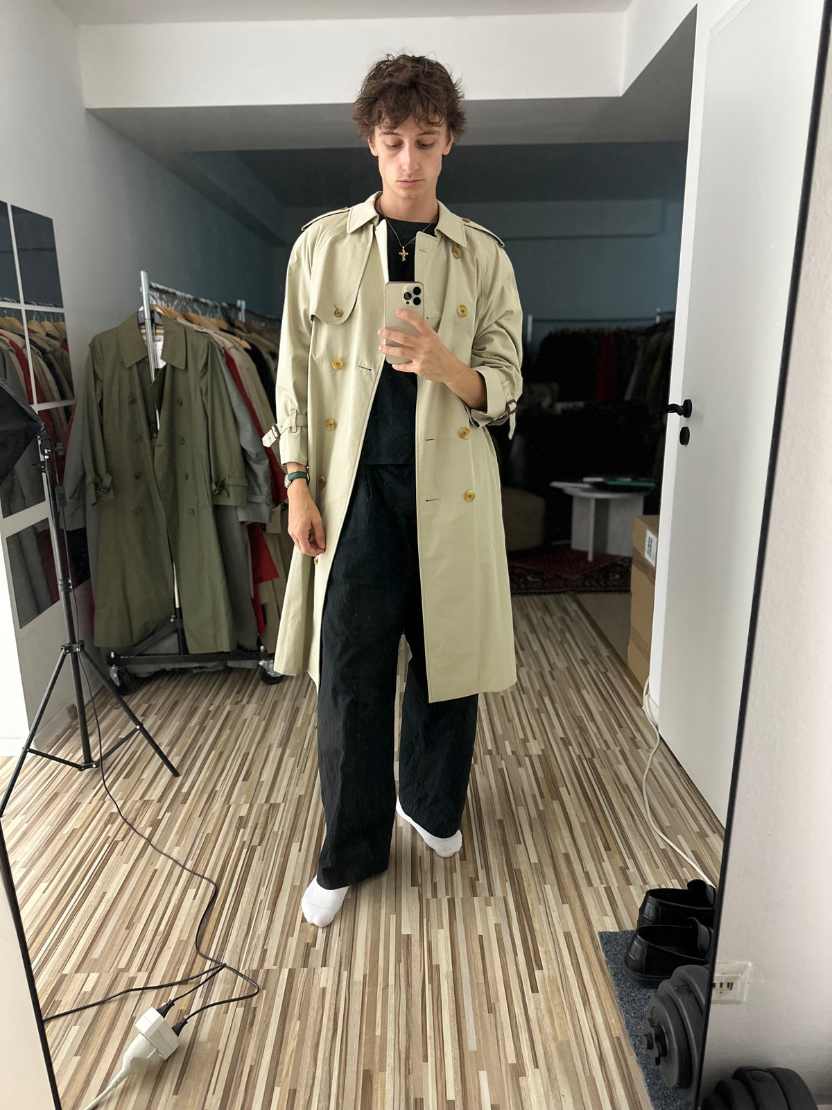 Vintage Burberry Trench Coat Creme Size 14 L