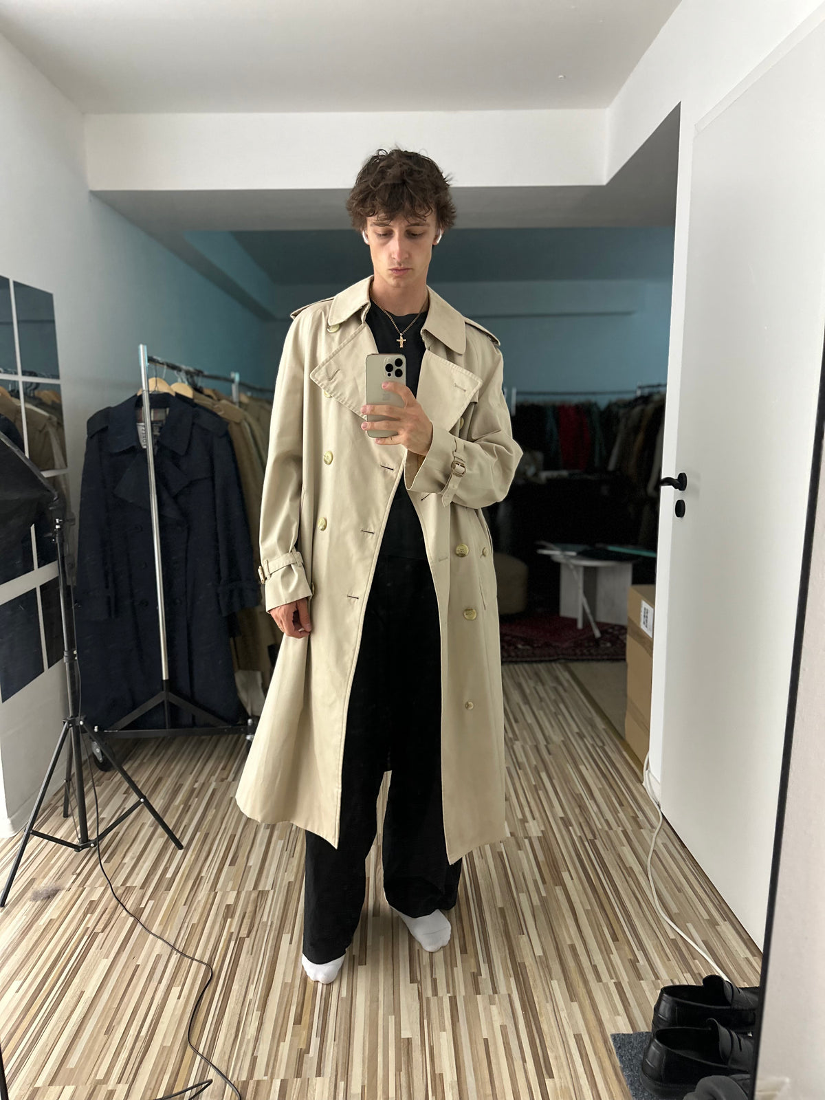 Vintage Burberry Trench Coat Creme Size 56 XL