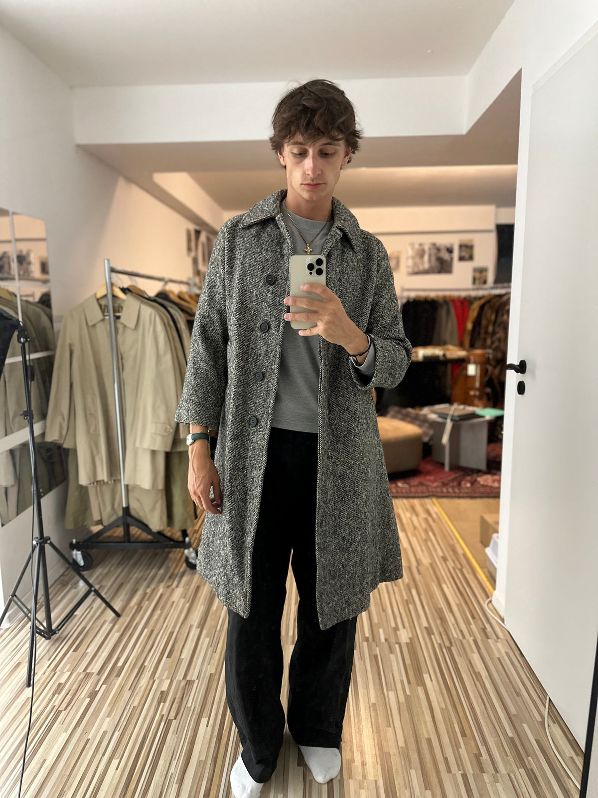 Vintage Burberry Tweed Coat Grey Size 12 M