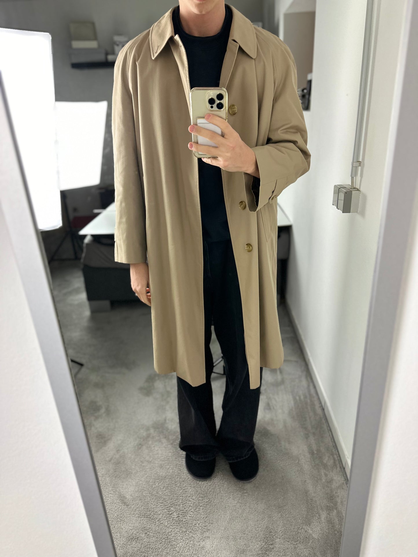 Vintage Burberry Car Coat Beige Size 52 L With Lining