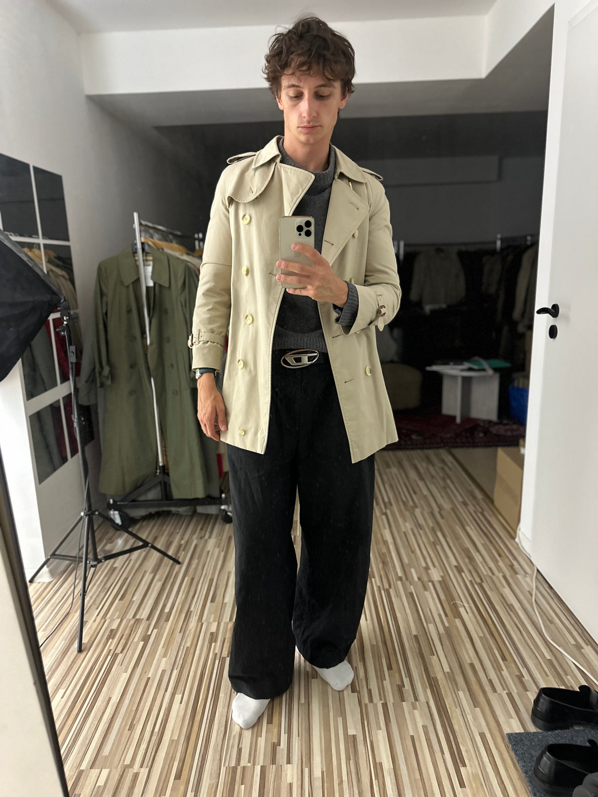 Vintage Burberry Trench Coat Creme Size 8 XS