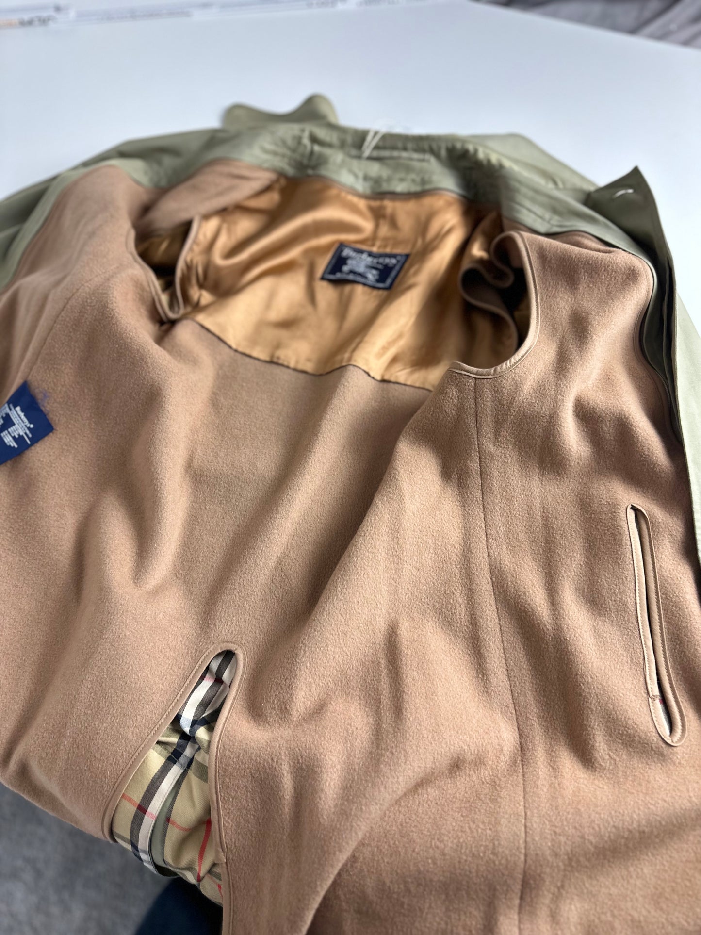 Vintage Burberry Car Coat Oliv Size 46 S With Lining
