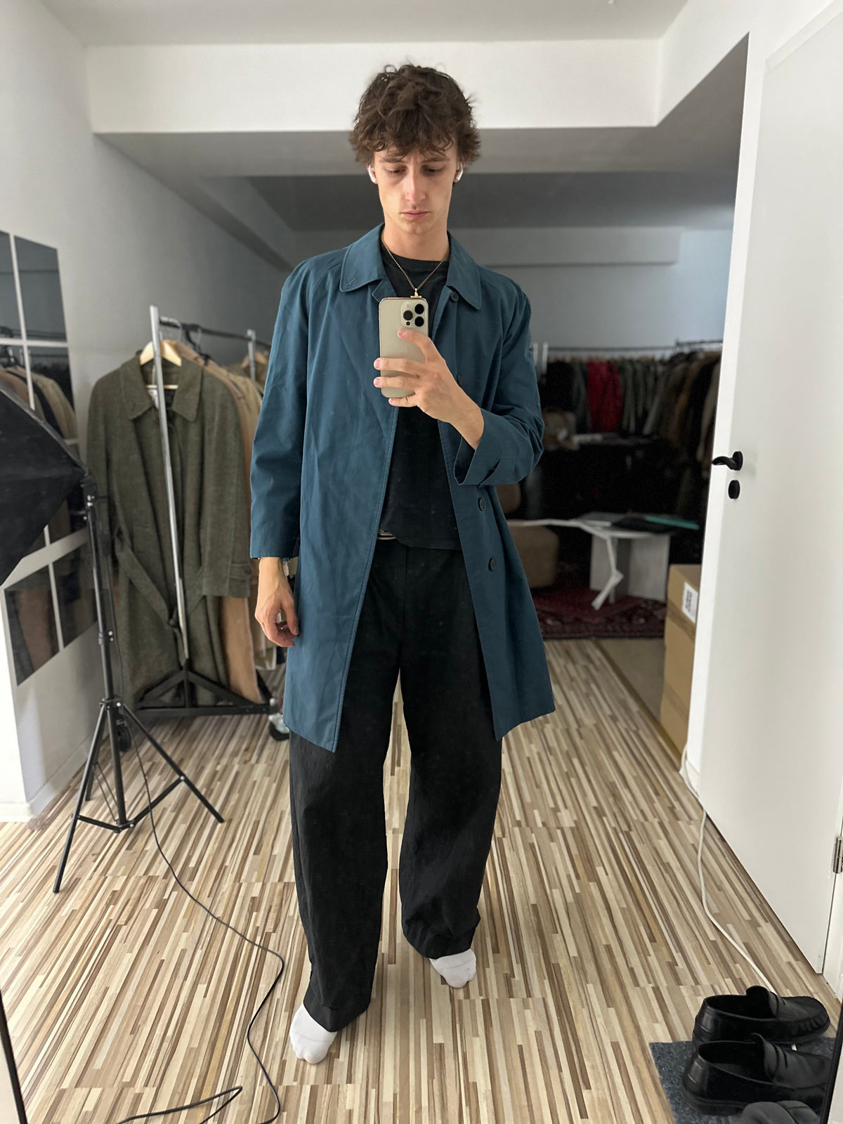 Vintage Burberry Car Coat Navy Size 46 S