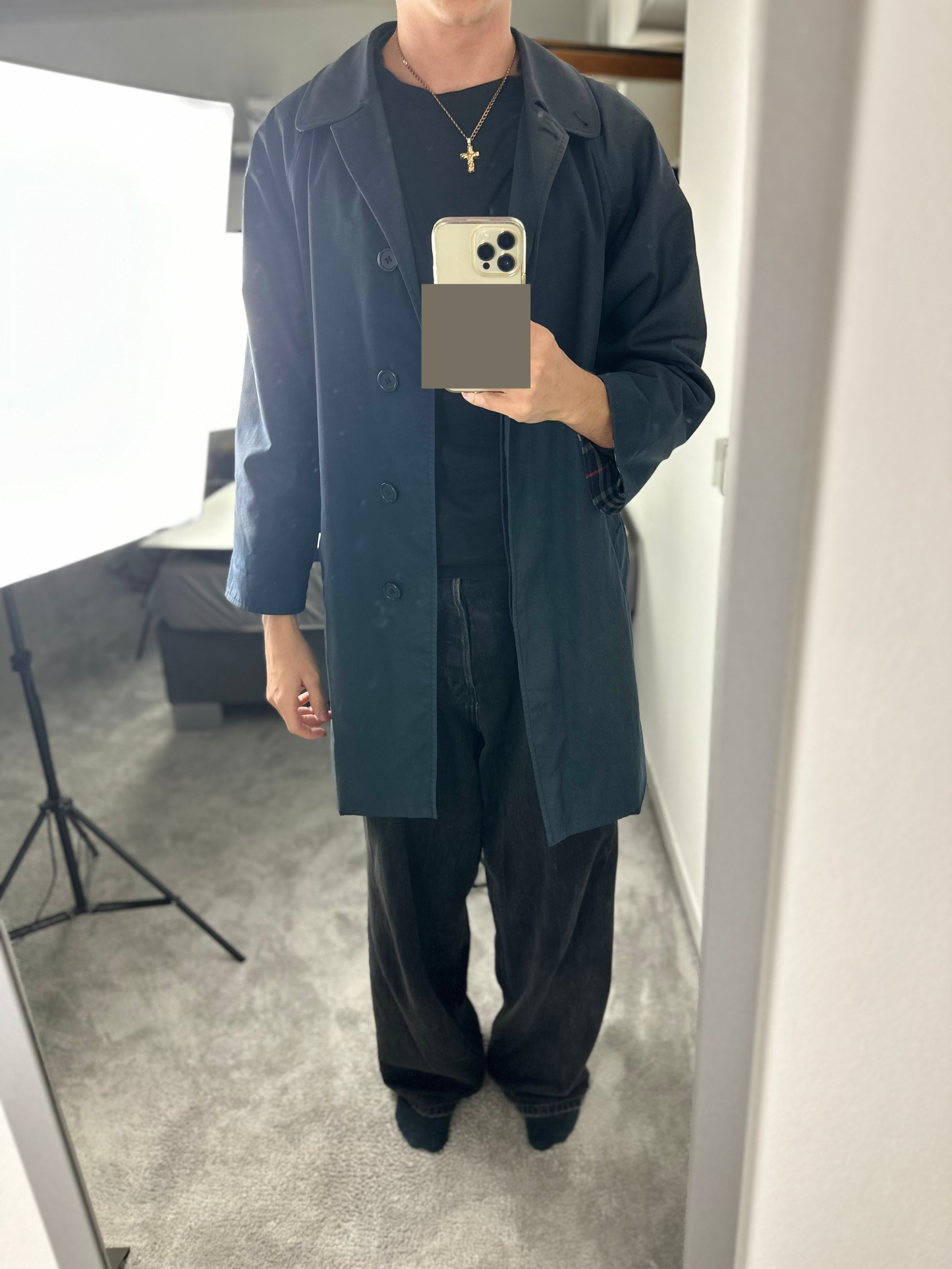 Vintage Burberry Car Coat Navy Size 10 S
