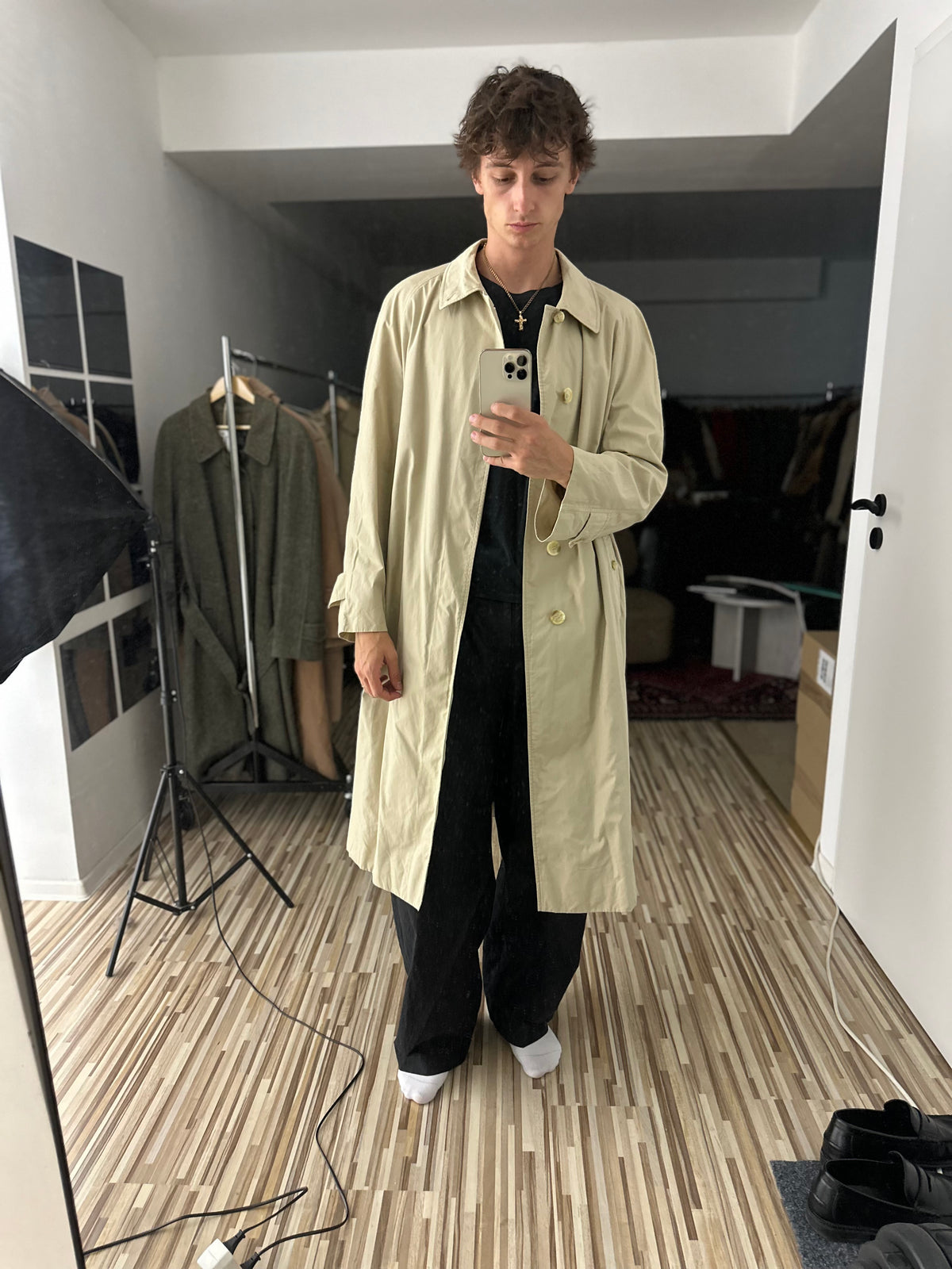 Vintage Burberry Car Coat Creme Size 52 L