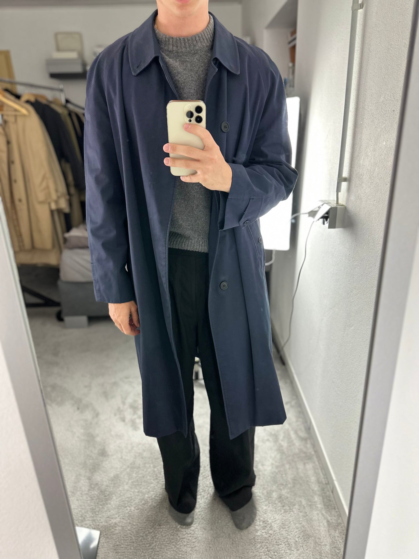 Vintage Burberry Car Coat Navy Size 54 XL