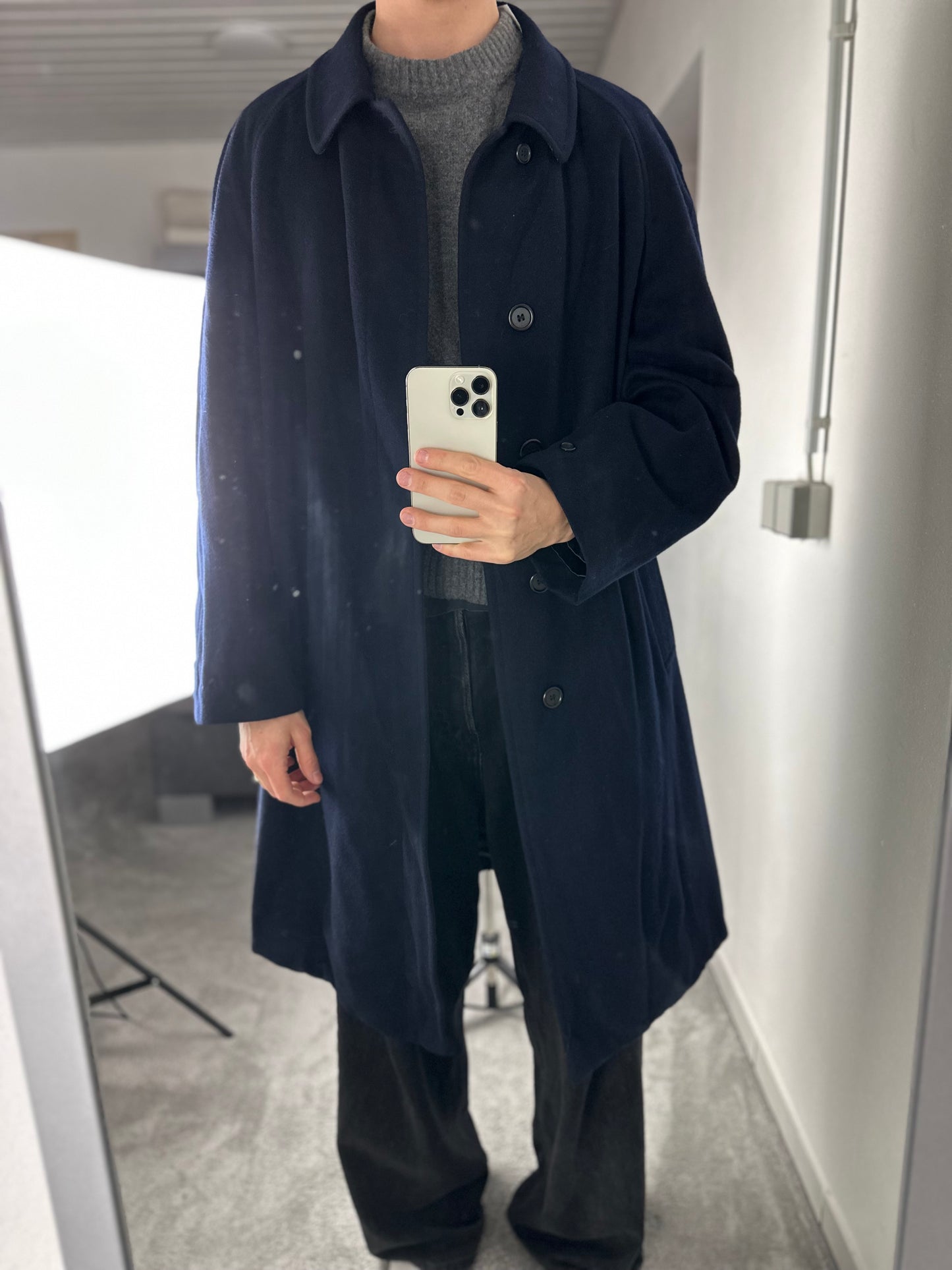 Vintage Burberry Wool Coat Navy Size 58 XXL