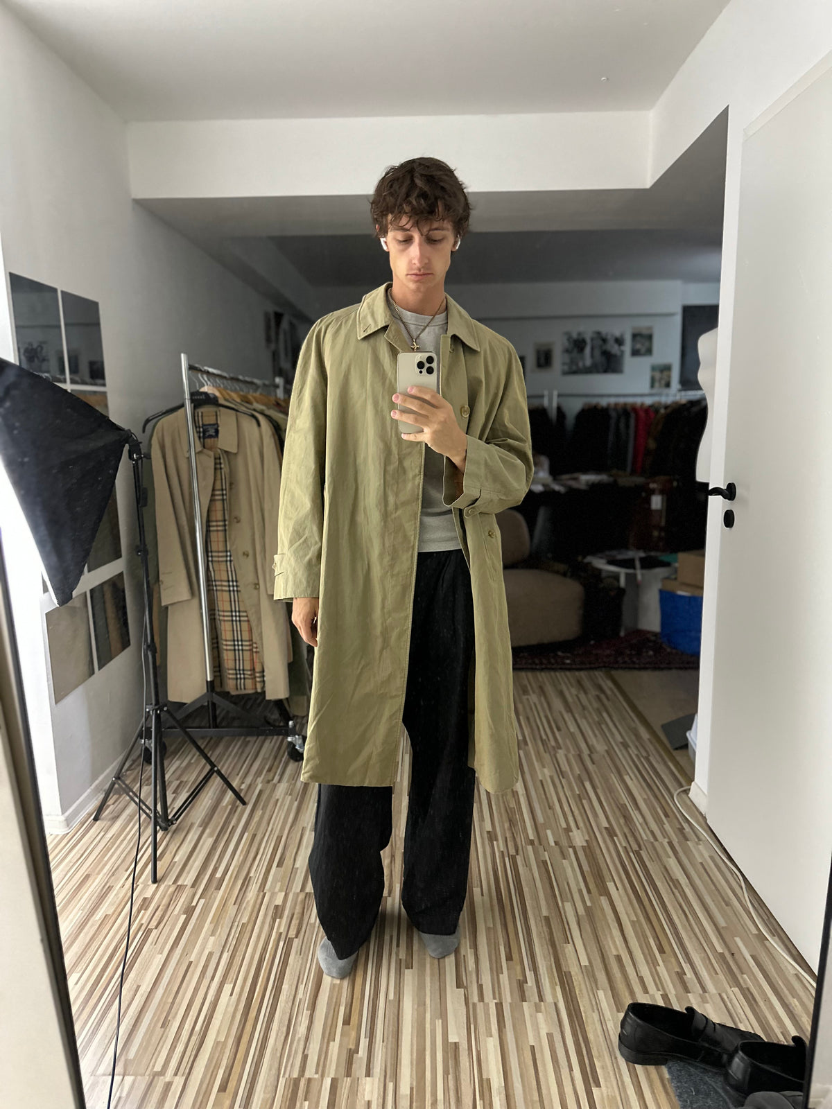 Vintage Burberry Car Coat Oliv Size 54 XL With Lining