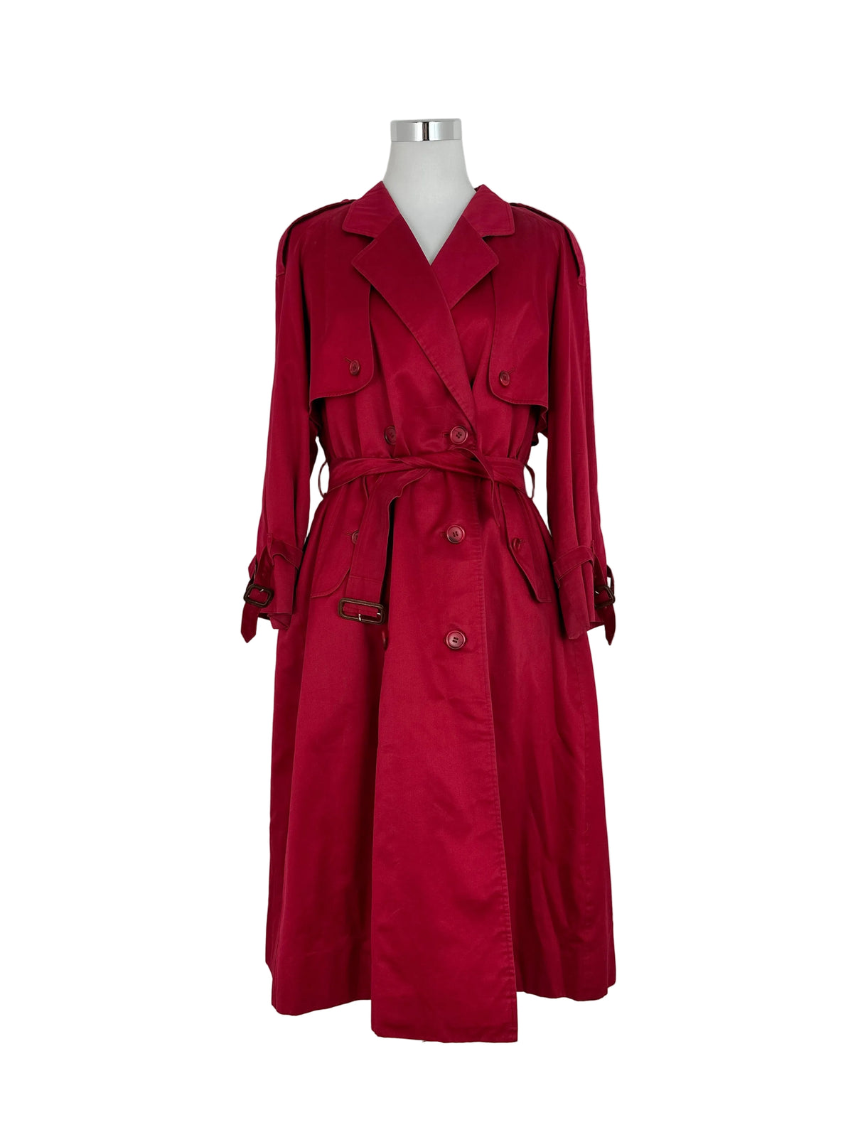 Vintage Burberry Trench Coat Red Size 14 L With Lining