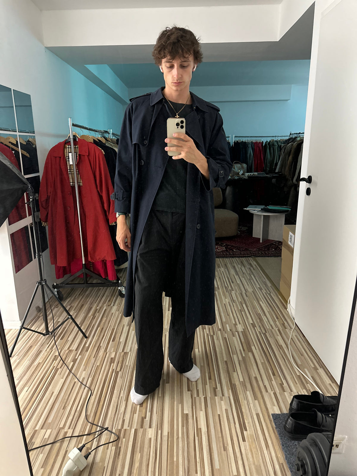 Vintage Burberry Trench Coat Navy Size 14 L