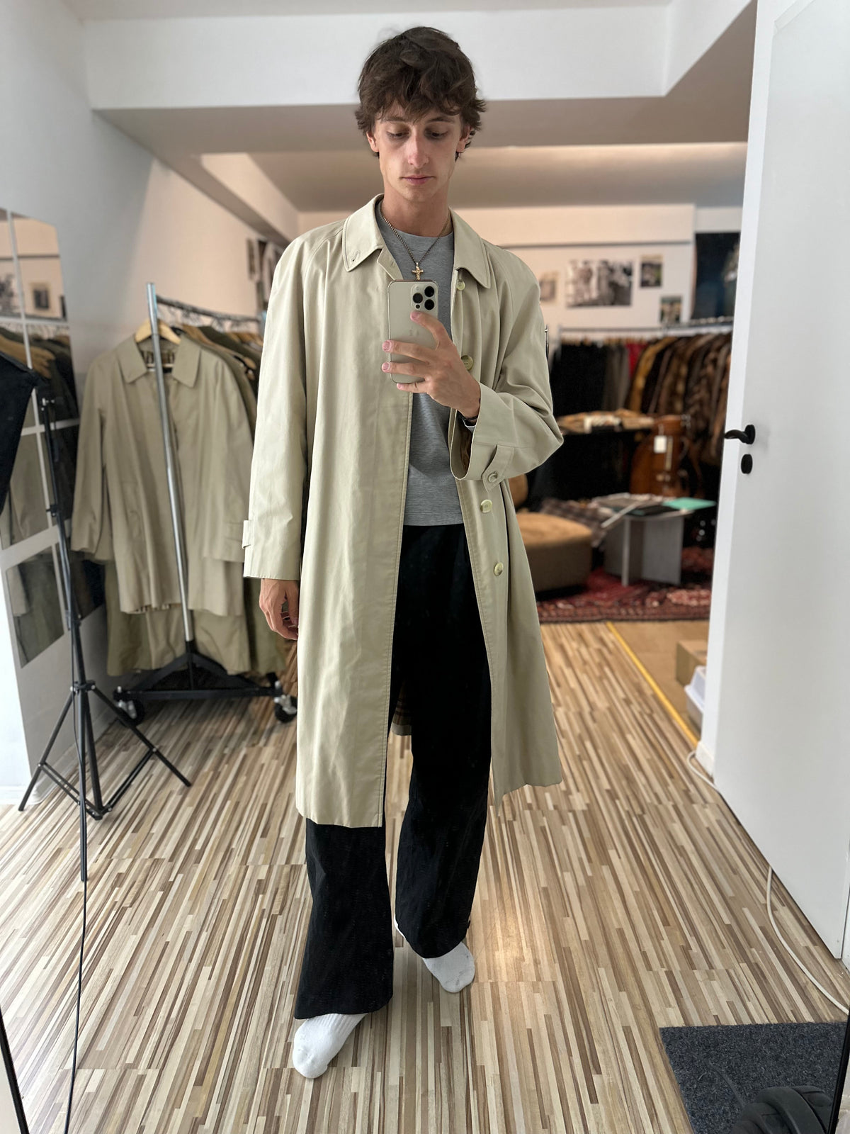 Vintage Burberry Car Coat Creme Size 58 XXL